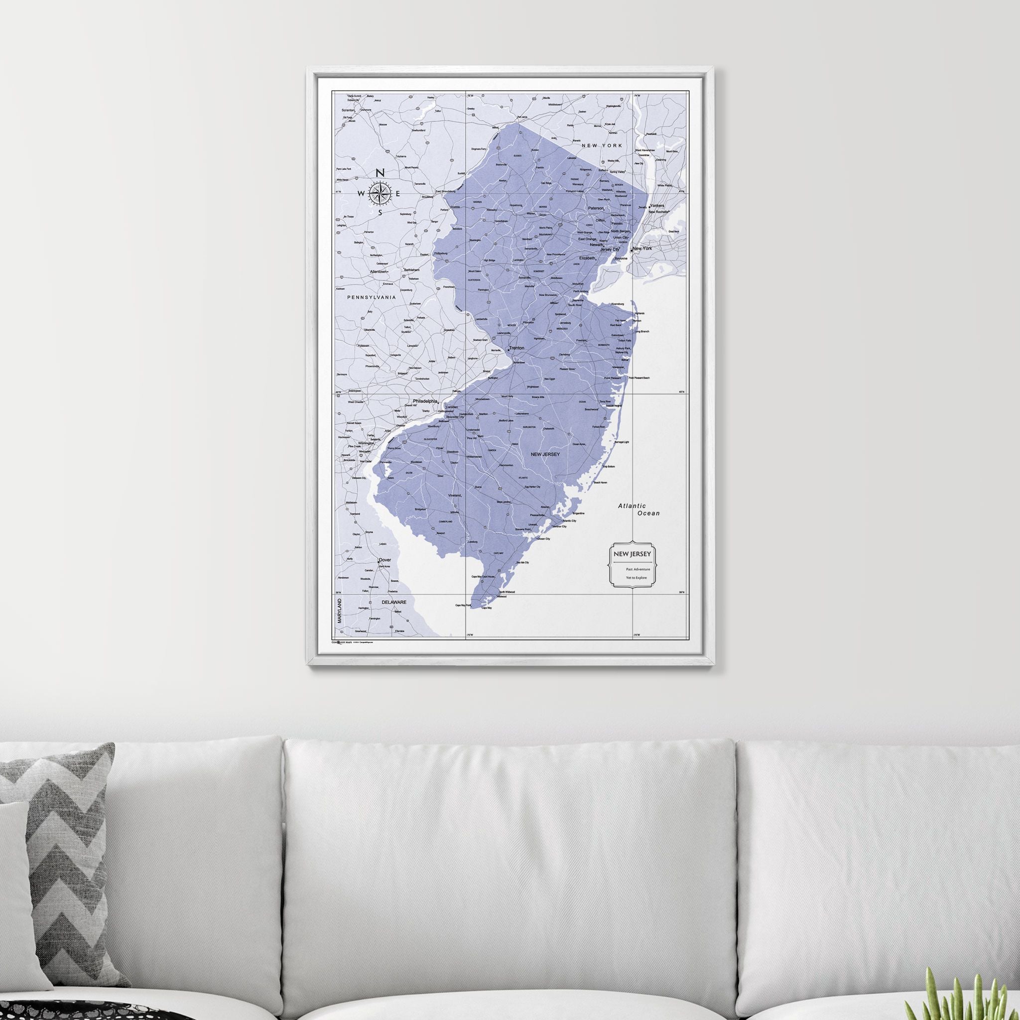 Push Pin New Jersey Map (Pin Board) - Purple Color Splash CM Pin Board