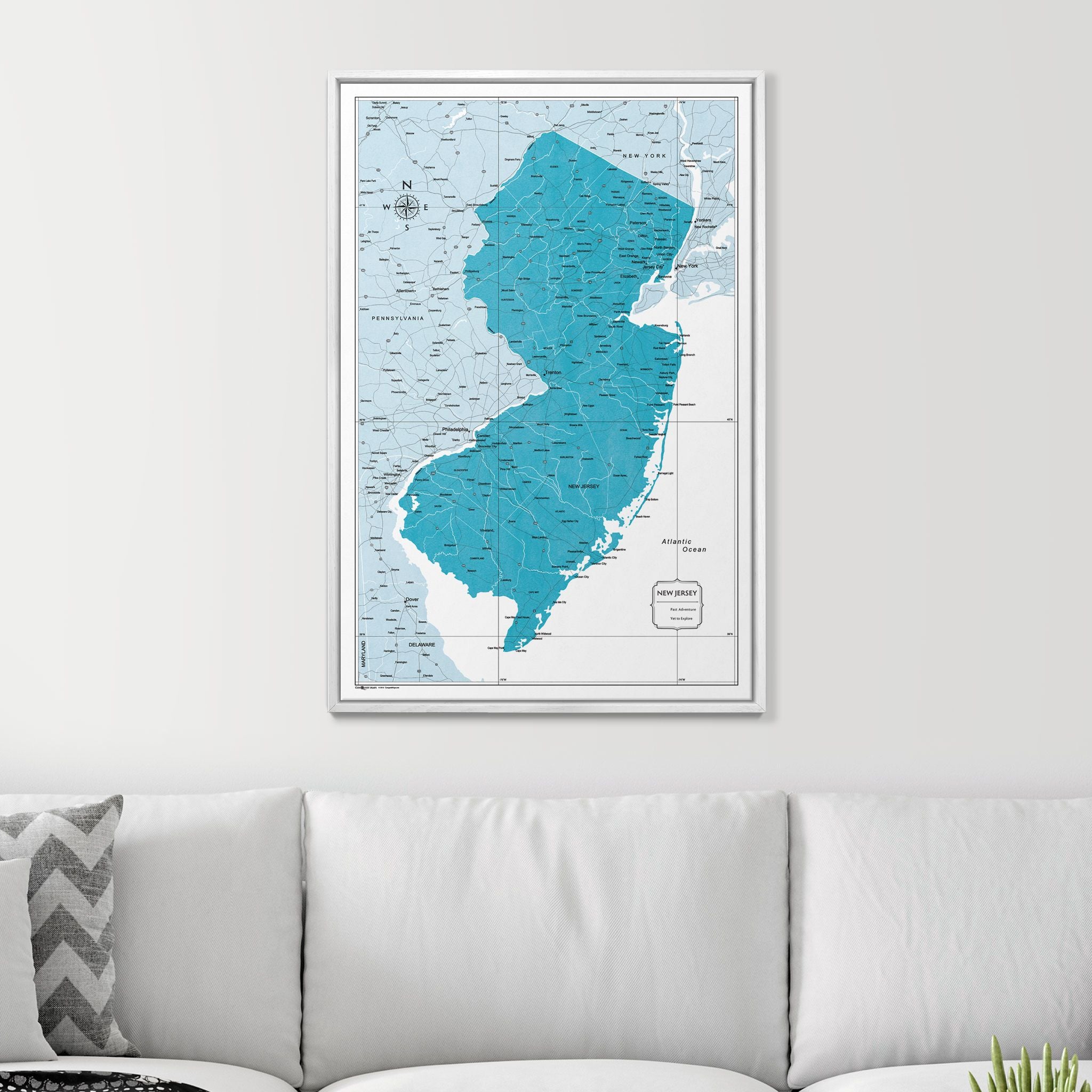 Push Pin New Jersey Map (Pin Board) - Teal Color Splash CM Pin Board