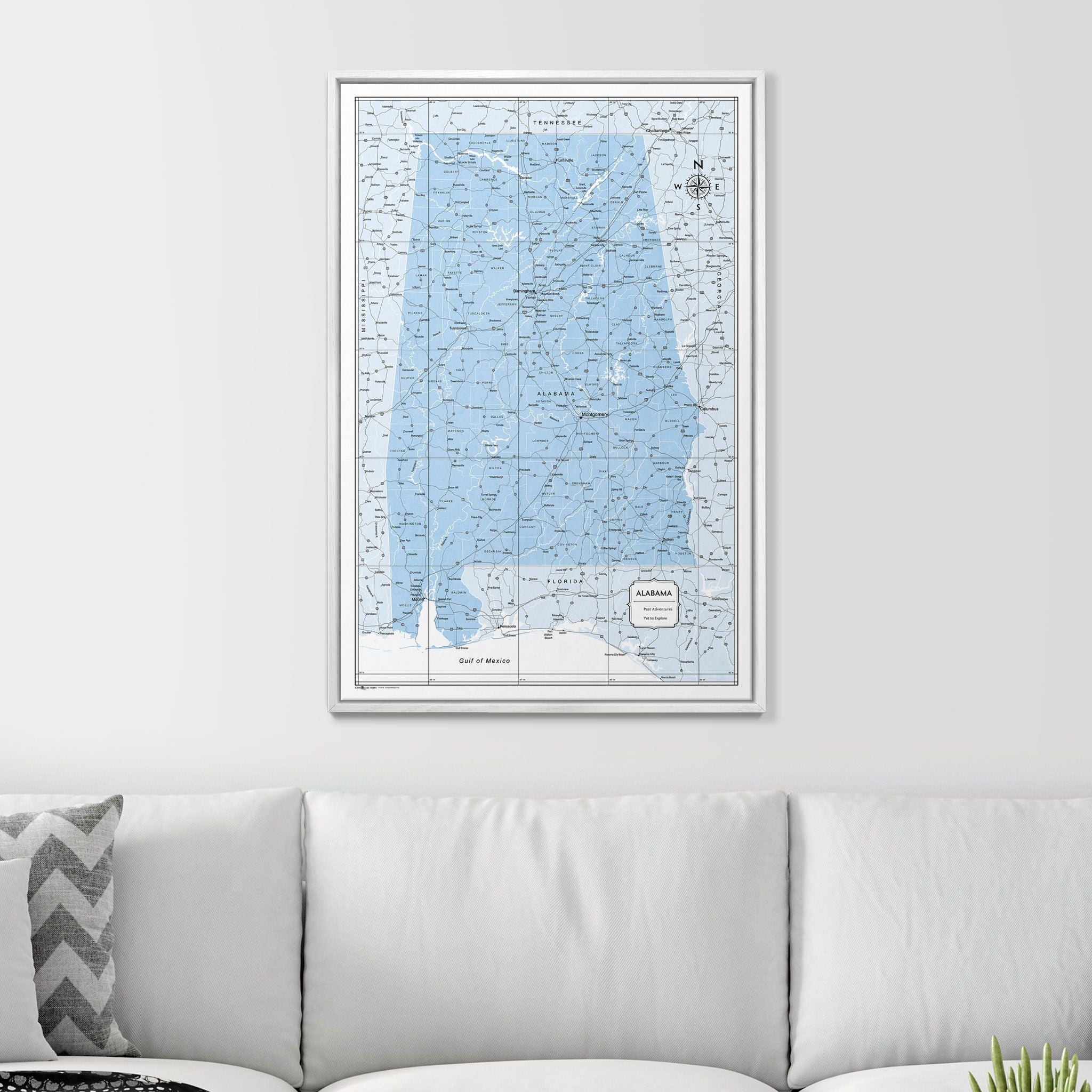 Push Pin Alabama Map (Pin Board) - Light Blue Color Splash CM Pin Board