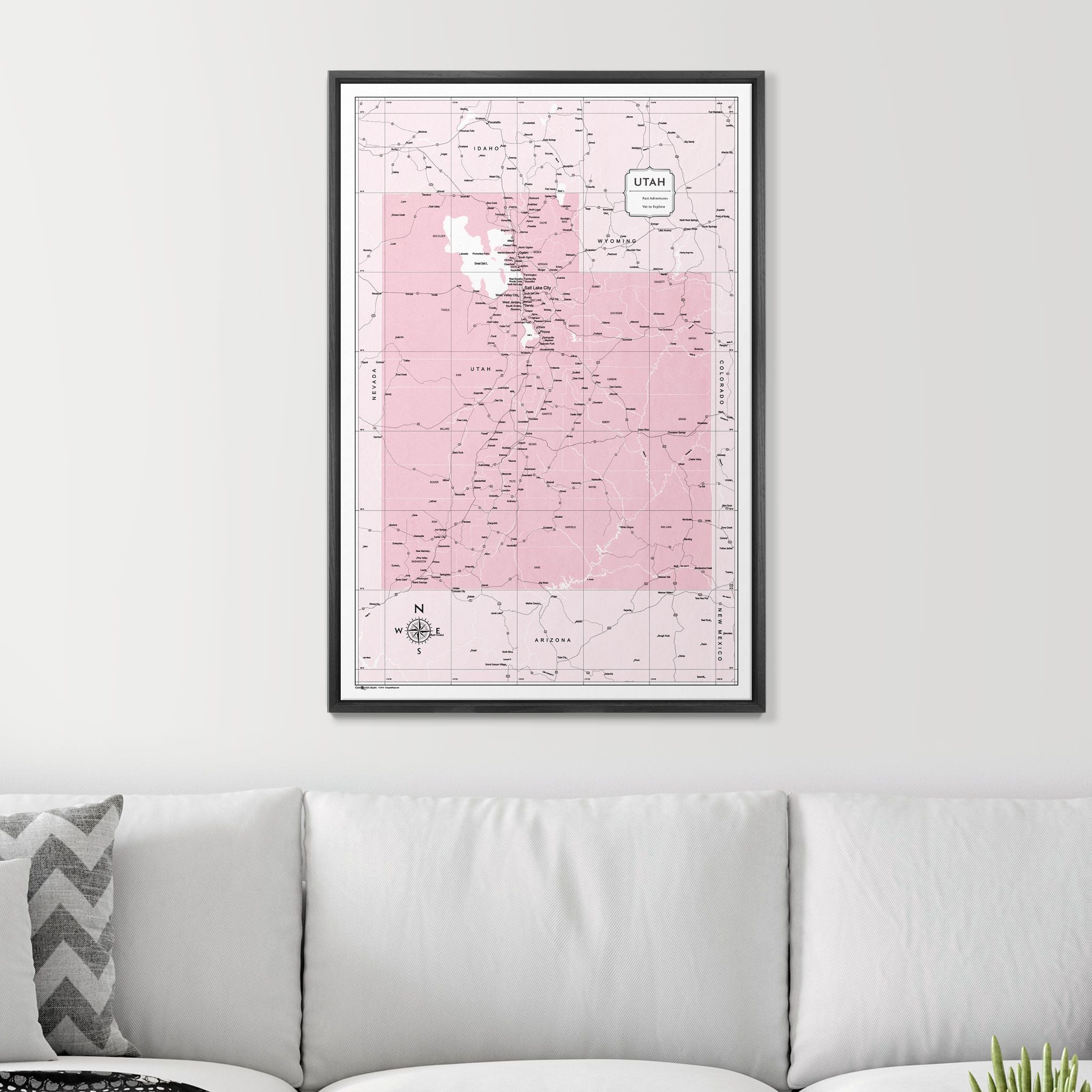 Push Pin Utah Map (Pin Board) - Pink Color Splash CM Pin Board