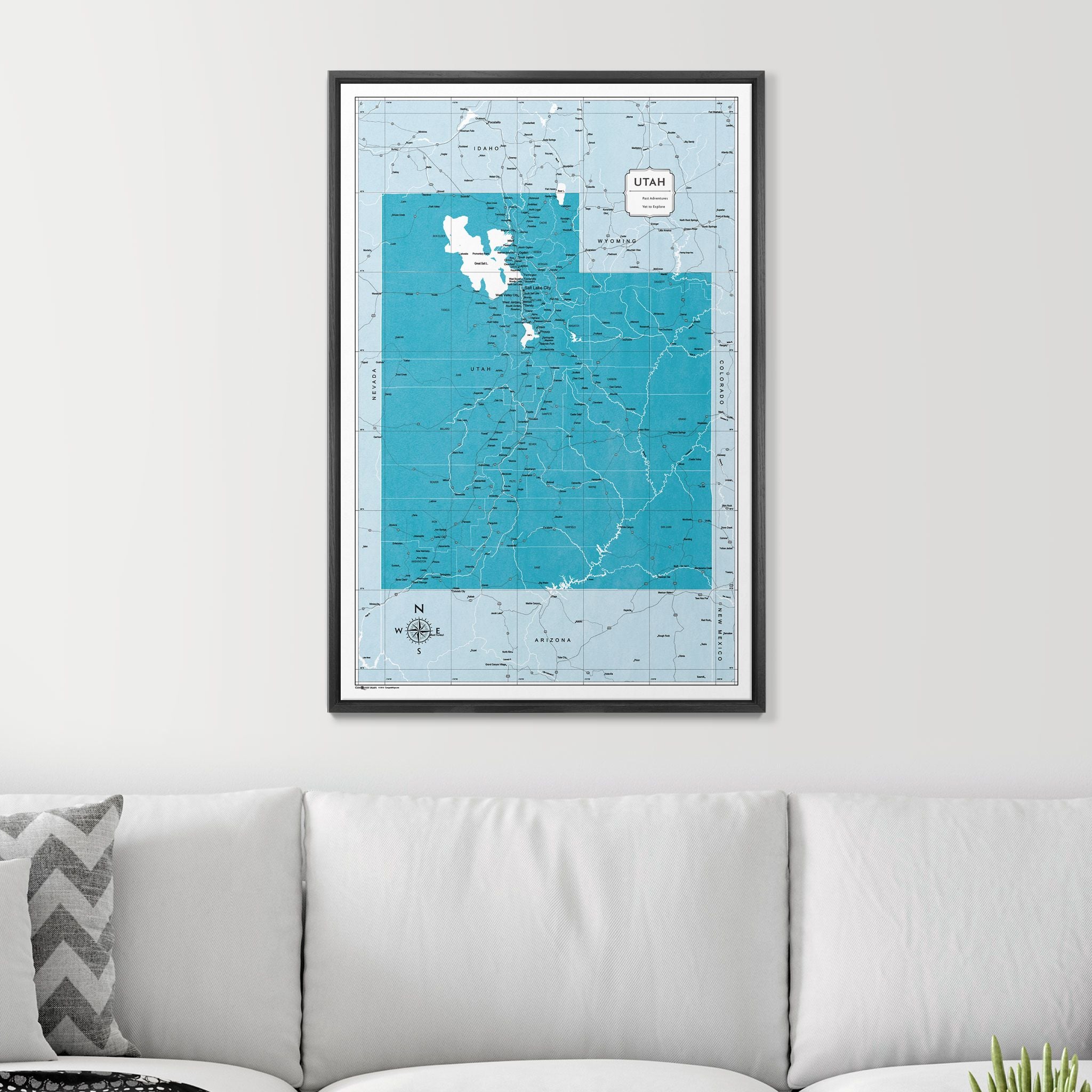 Push Pin Utah Map (Pin Board) - Teal Color Splash CM Pin Board