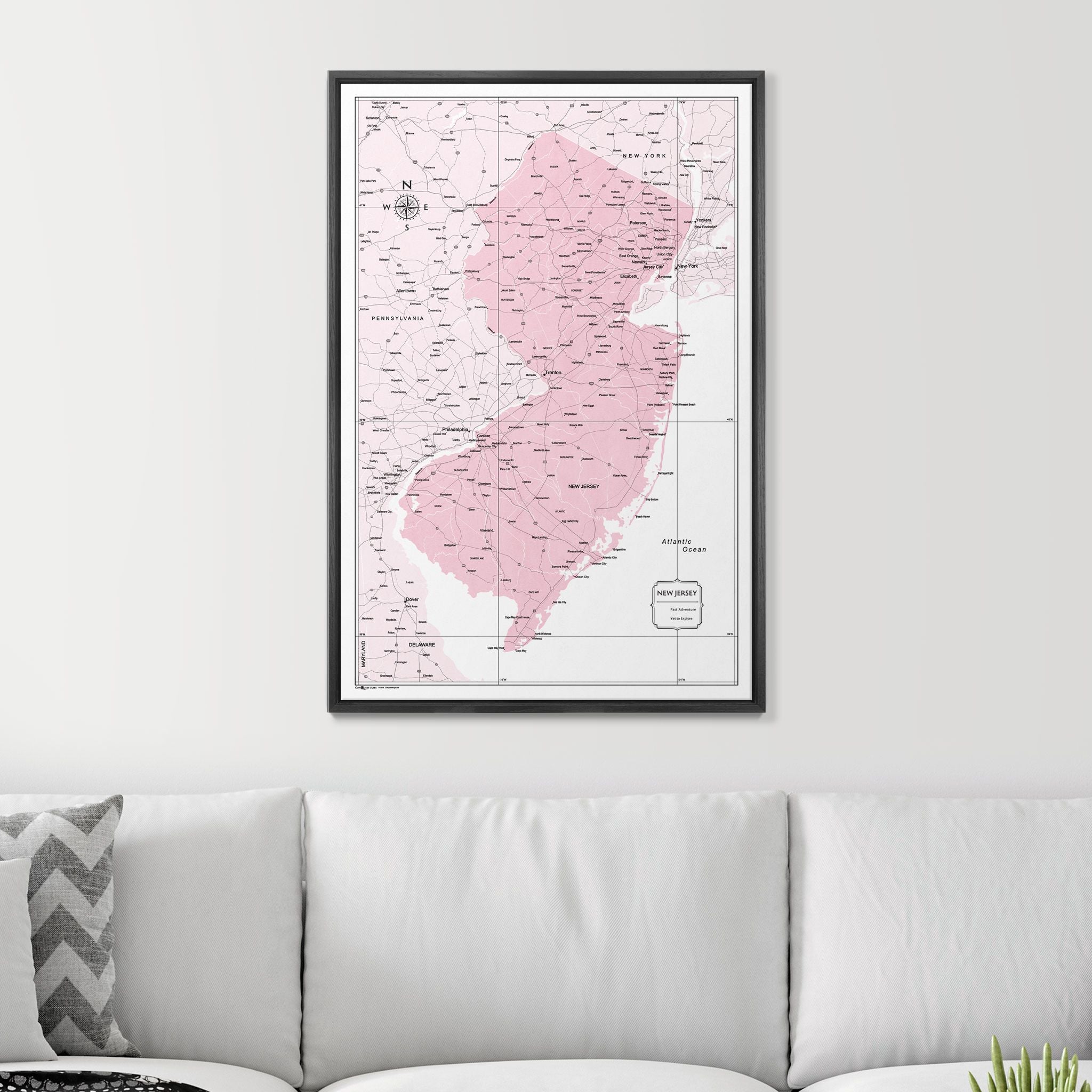 Push Pin New Jersey Map (Pin Board) - Pink Color Splash CM Pin Board