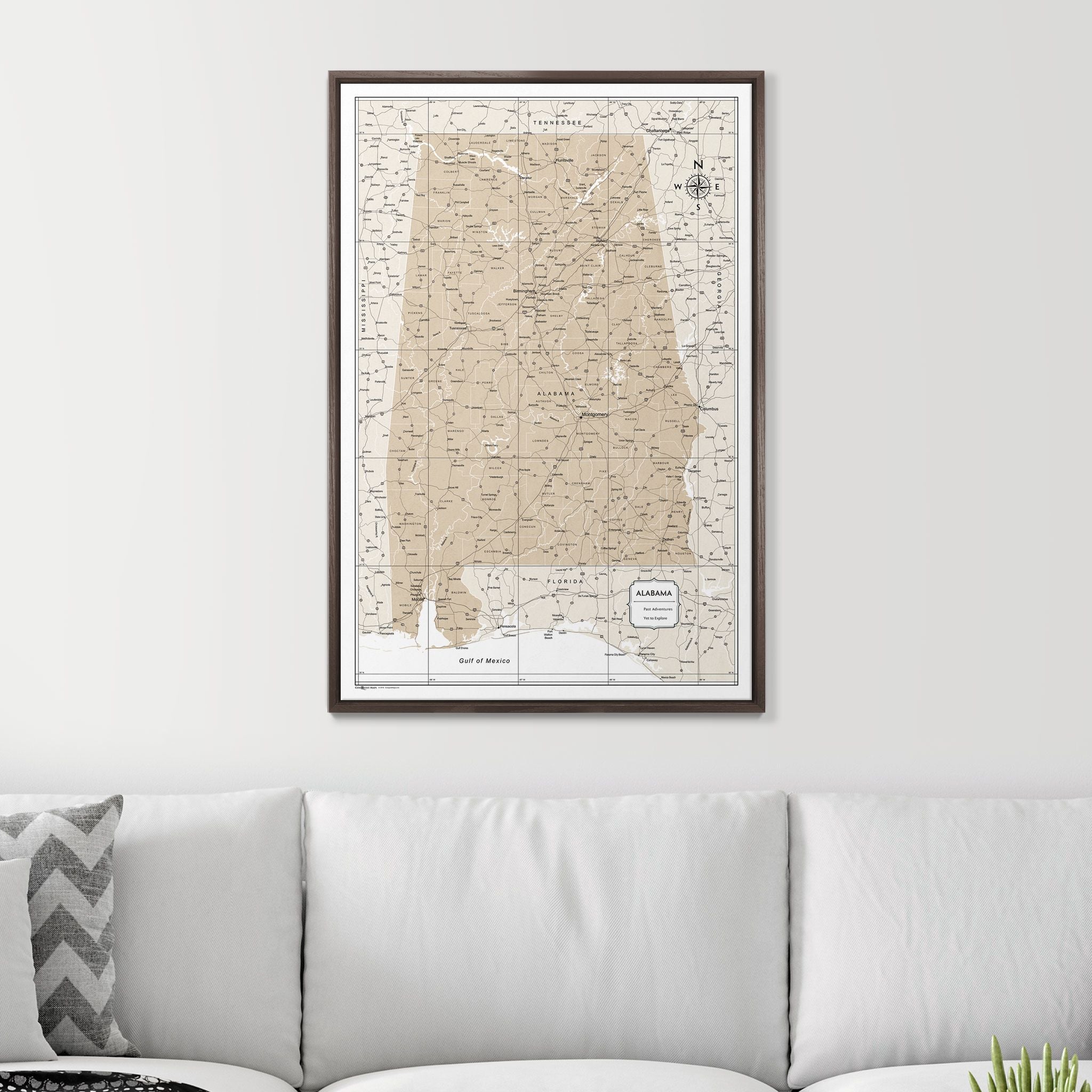 Push Pin Alabama Map (Pin Board) - Light Brown Color Splash CM Pin Board