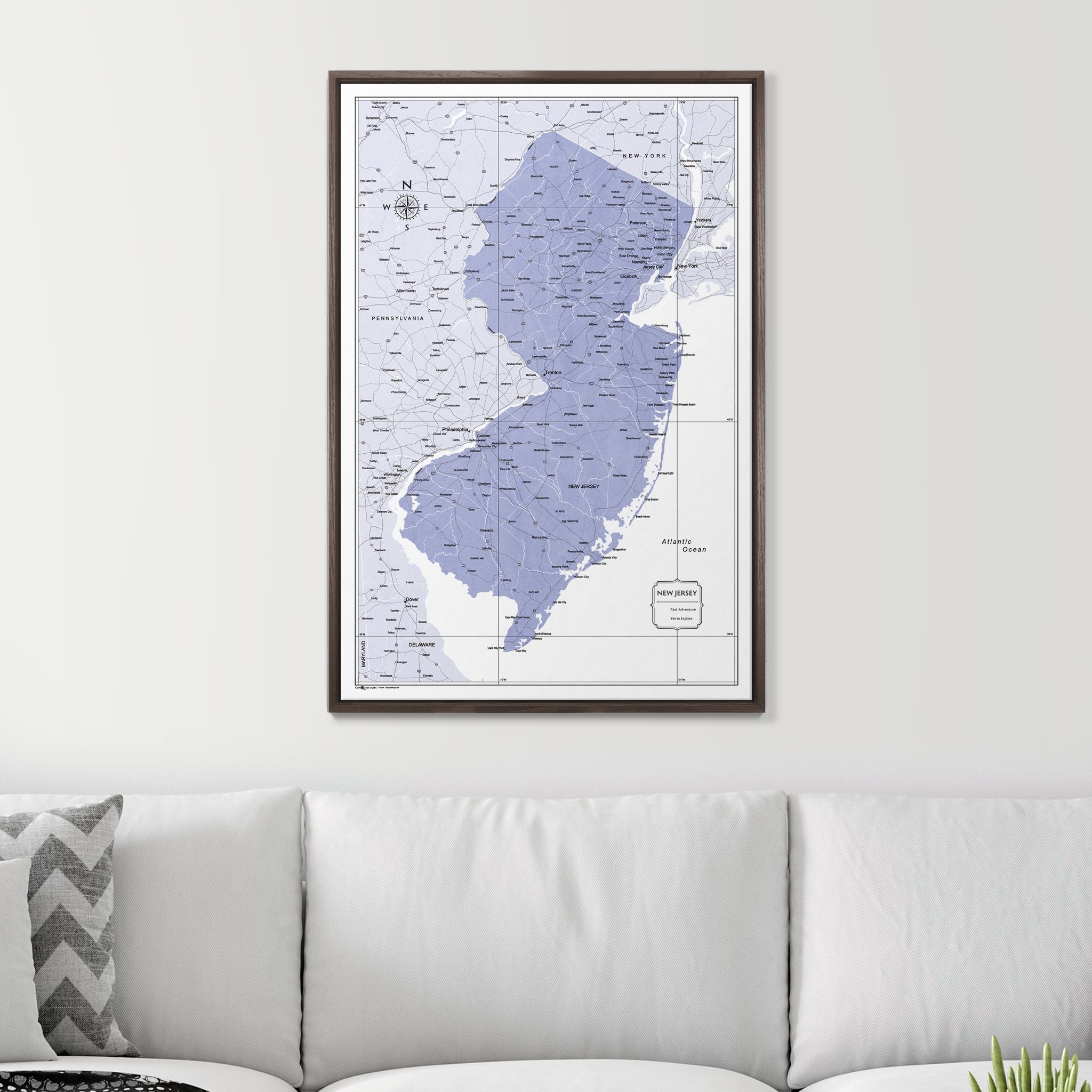 Push Pin New Jersey Map (Pin Board) - Purple Color Splash CM Pin Board