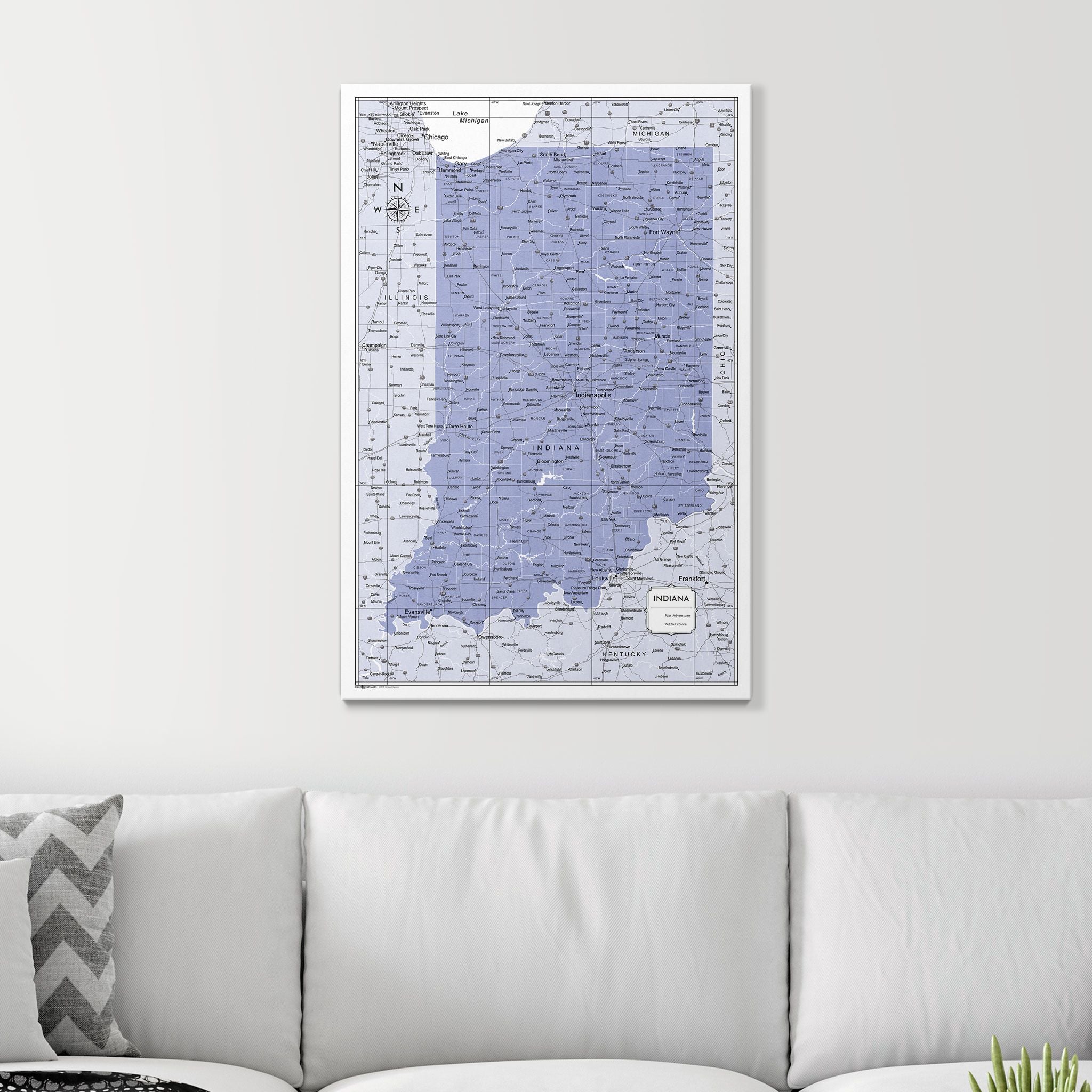 Push Pin Indiana Map (Pin Board) - Purple Color Splash CM Pin Board