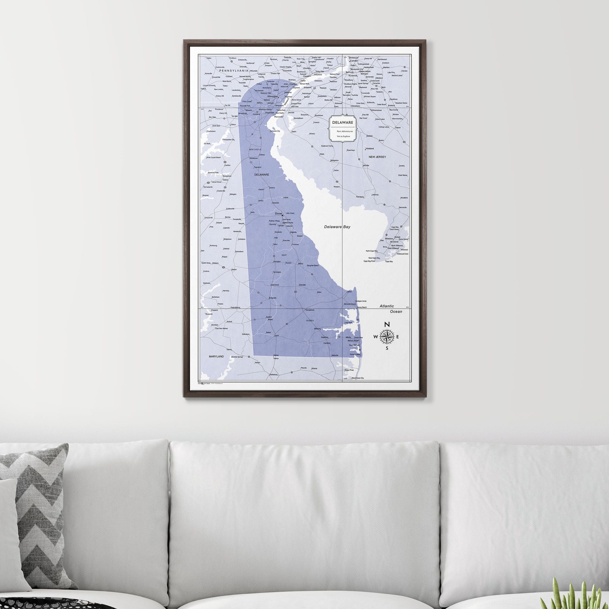 Push Pin Delaware Map (Pin Board) - Purple Color Splash CM Pin Board