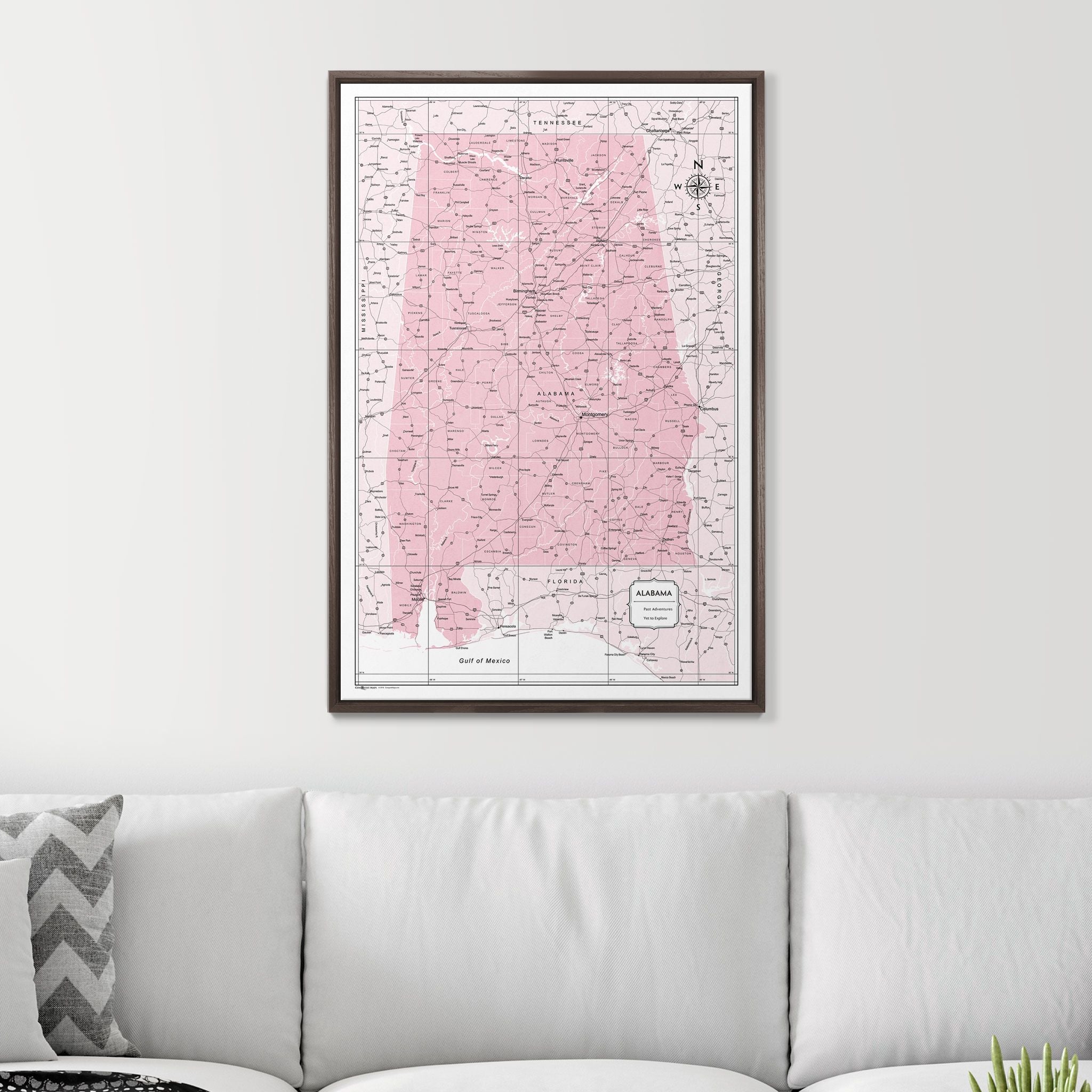 Push Pin Alabama Map (Pin Board) - Pink Color Splash CM Pin Board