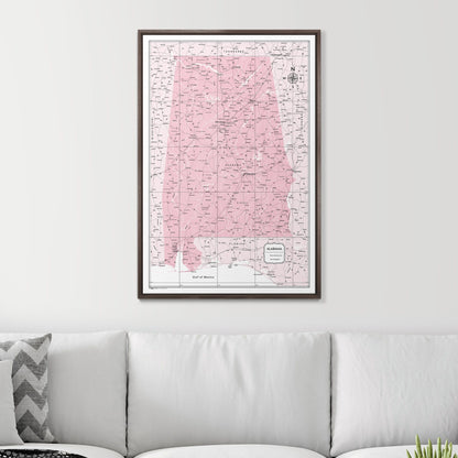 Push Pin Alabama Map (Pin Board) - Pink Color Splash CM Pin Board