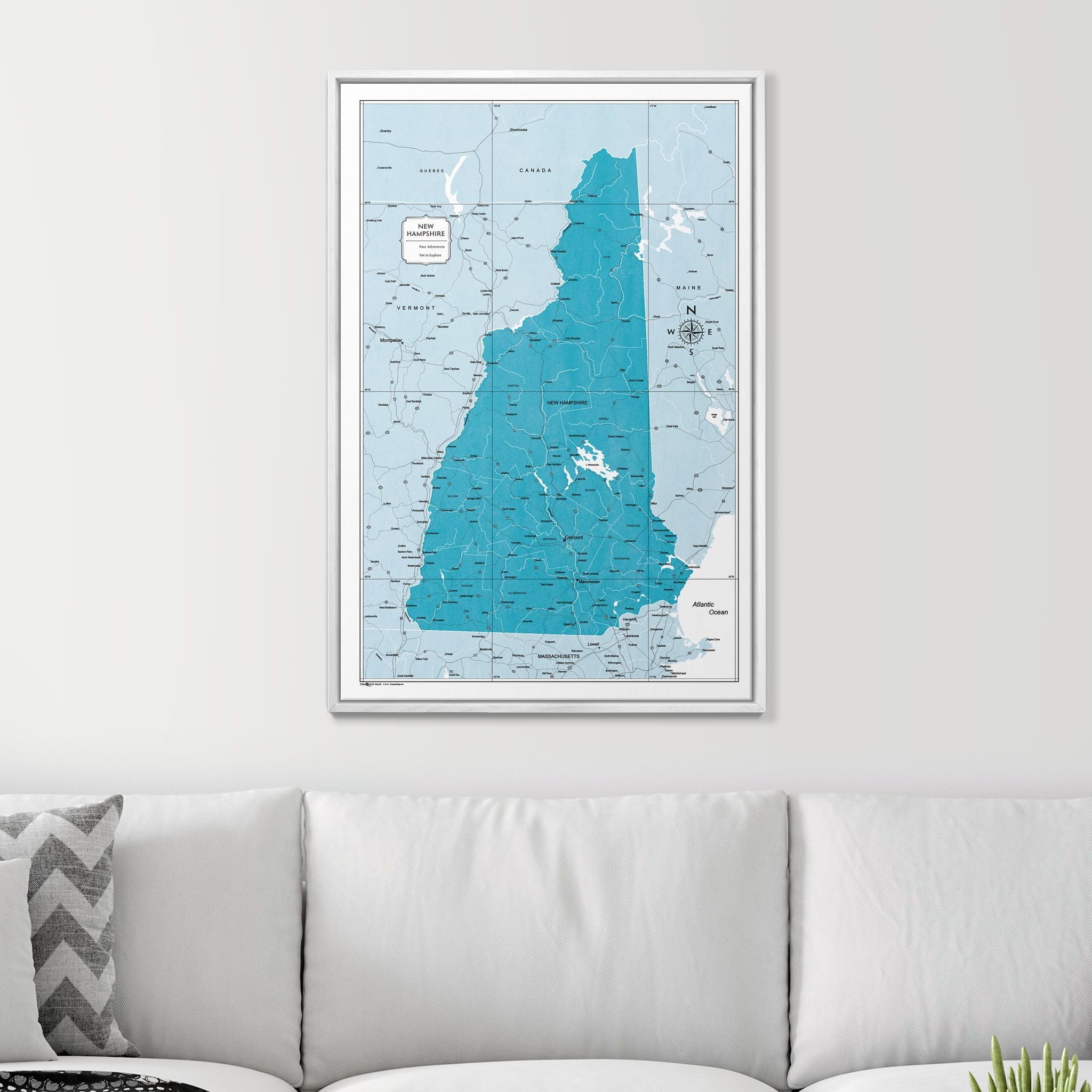 Push Pin New Hampshire Map (Pin Board) - Teal Color Splash CM Pin Board