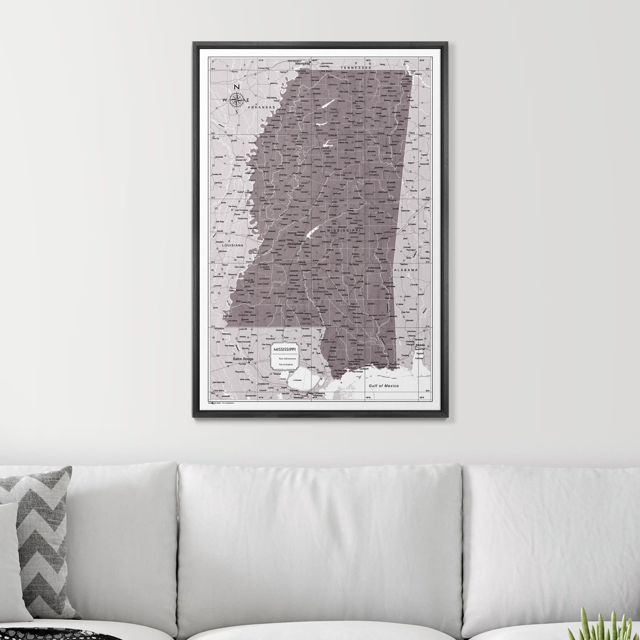 Push Pin Mississippi Map (Pin Board) - Dark Brown Color Splash CM Pin Board