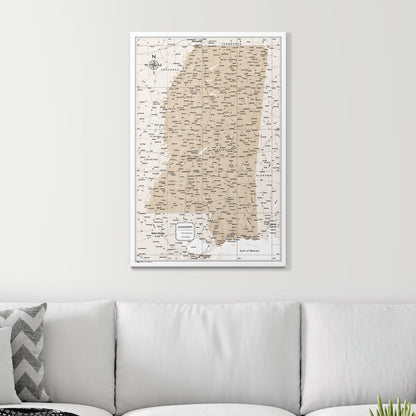 Push Pin Mississippi Map (Pin Board) - Light Brown Color Splash CM Pin Board