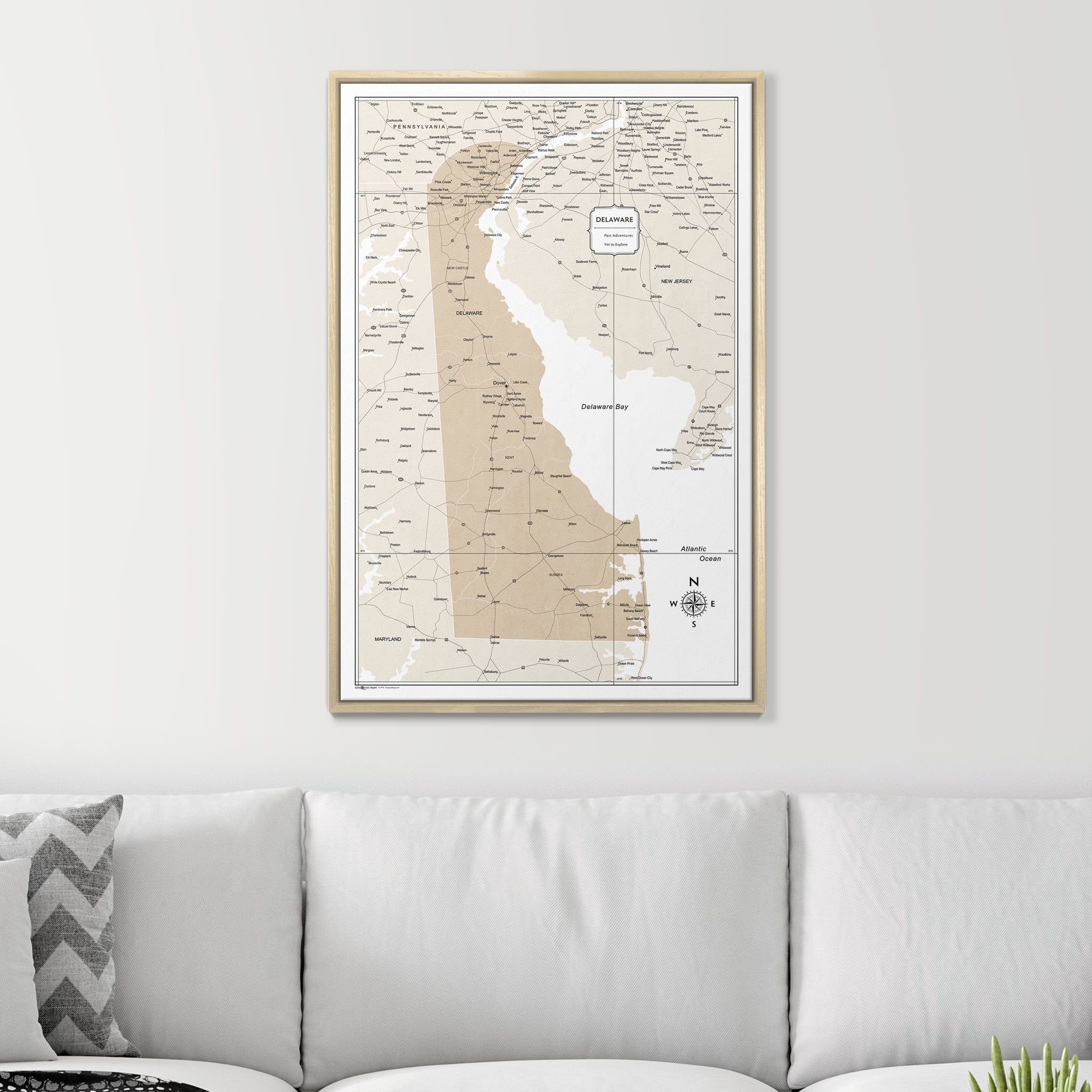 Push Pin Delaware Map (Pin Board) - Light Brown Color Splash CM Pin Board