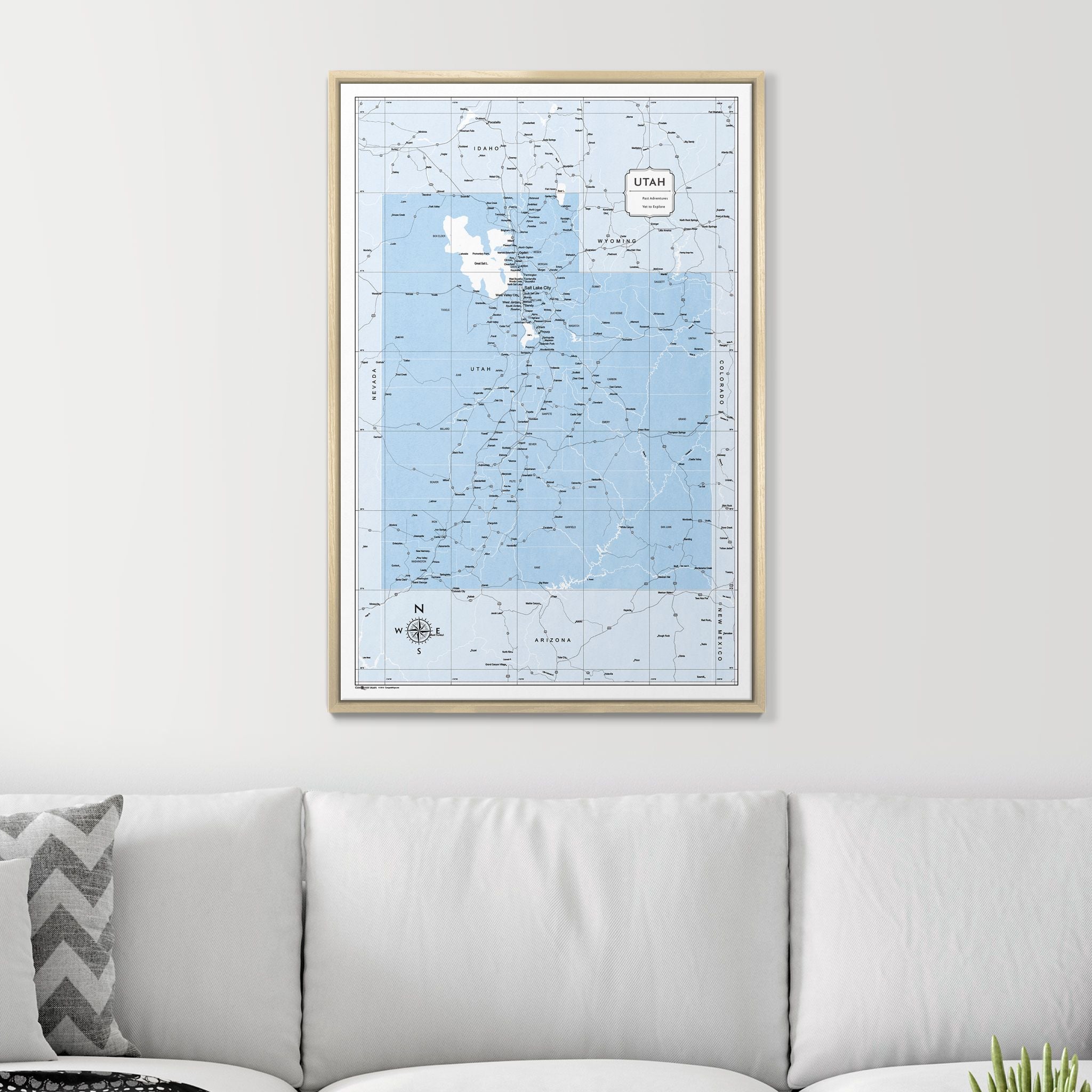 Push Pin Utah Map (Pin Board) - Light Blue Color Splash CM Pin Board