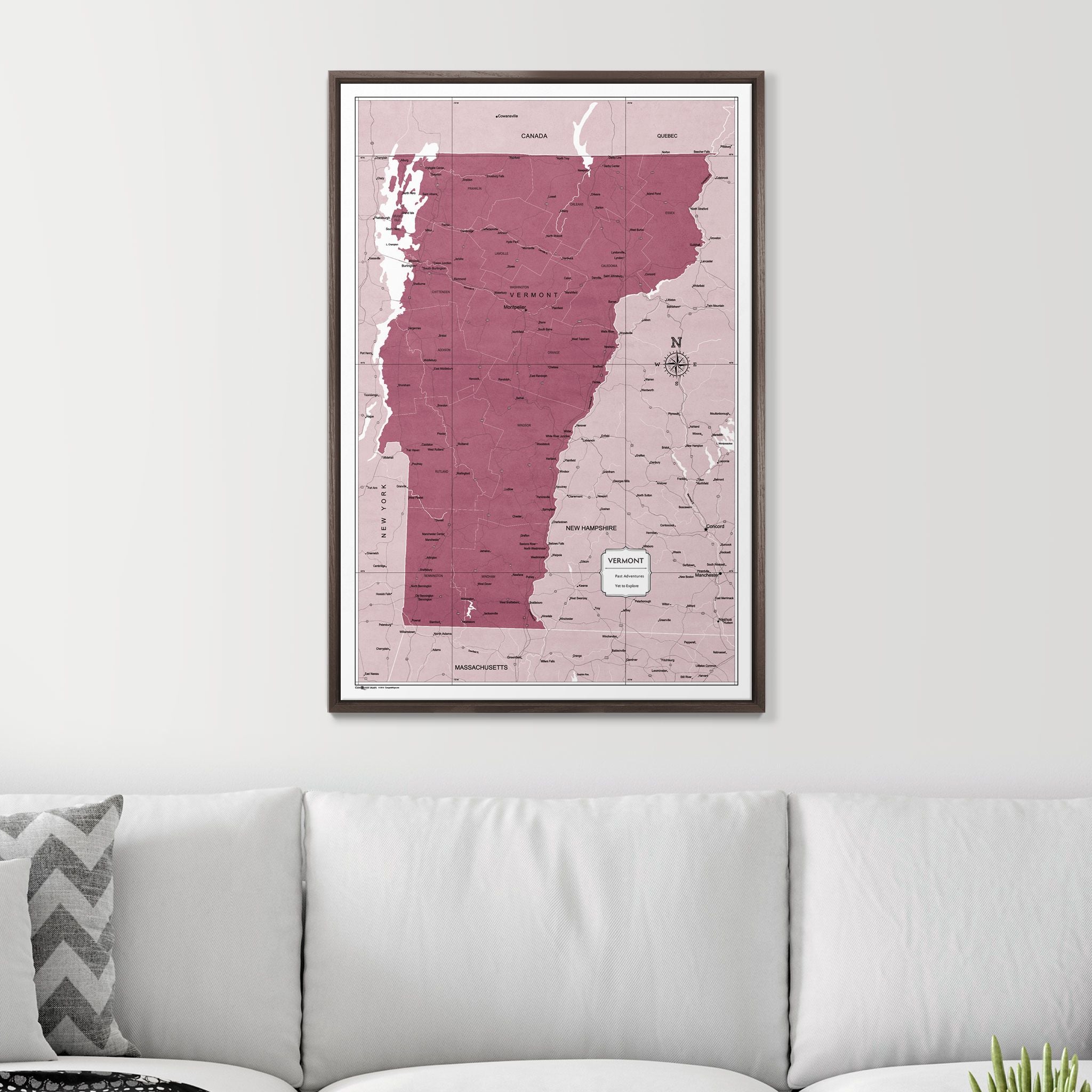 Push Pin Vermont Map (Pin Board) - Burgundy Color Splash CM Pin Board