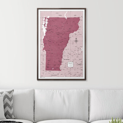 Push Pin Vermont Map (Pin Board) - Burgundy Color Splash CM Pin Board