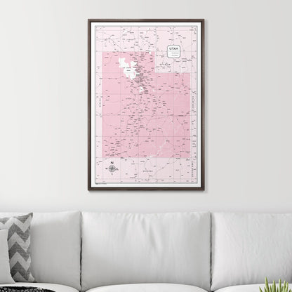 Push Pin Utah Map (Pin Board) - Pink Color Splash CM Pin Board