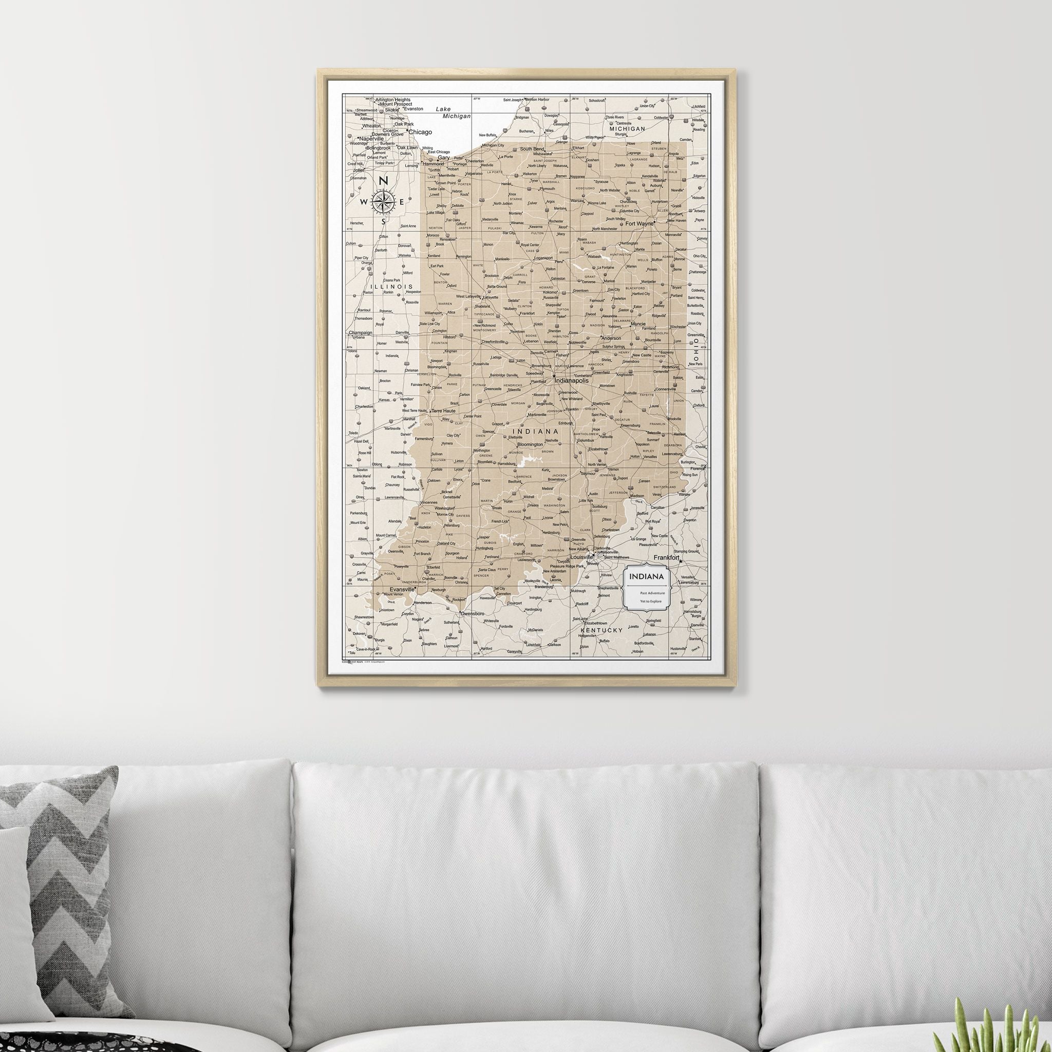 Push Pin Indiana Map (Pin Board) - Light Brown Color Splash CM Pin Board