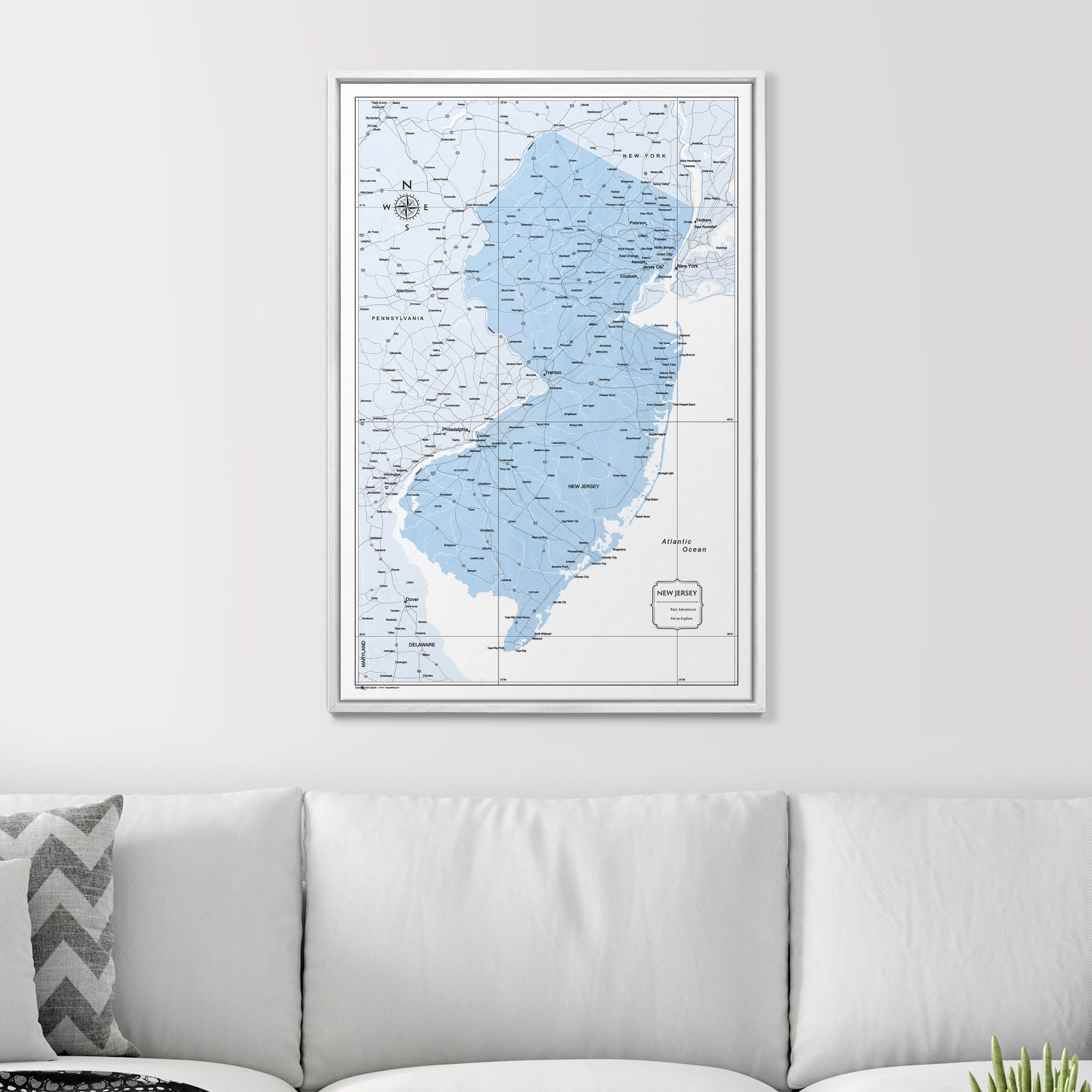 Push Pin New Jersey Map (Pin Board) - Light Blue Color Splash CM Pin Board