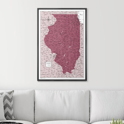 Push Pin Illinois Map (Pin Board) - Burgundy Color Splash CM Pin Board