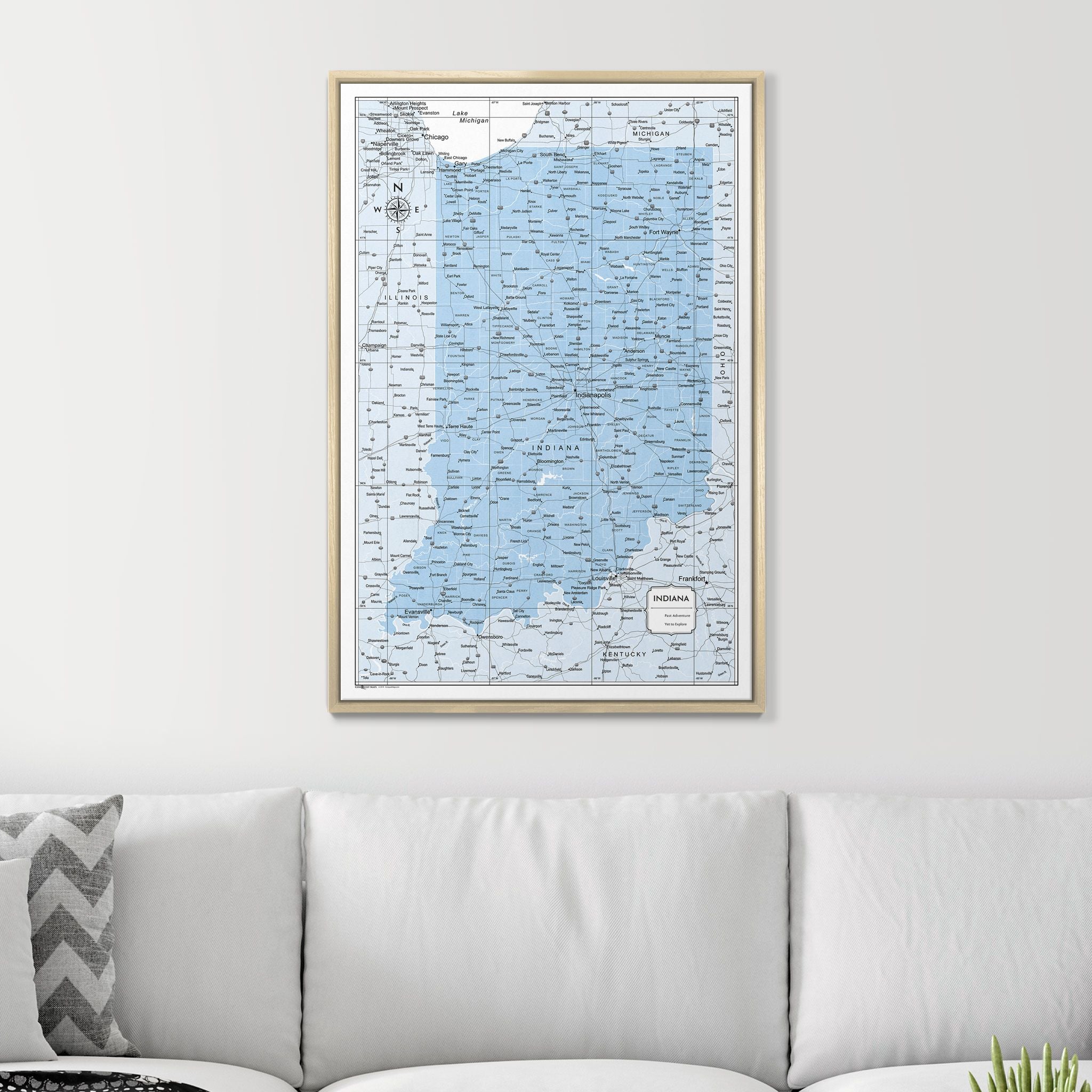 Push Pin Indiana Map (Pin Board) - Light Blue Color Splash CM Pin Board