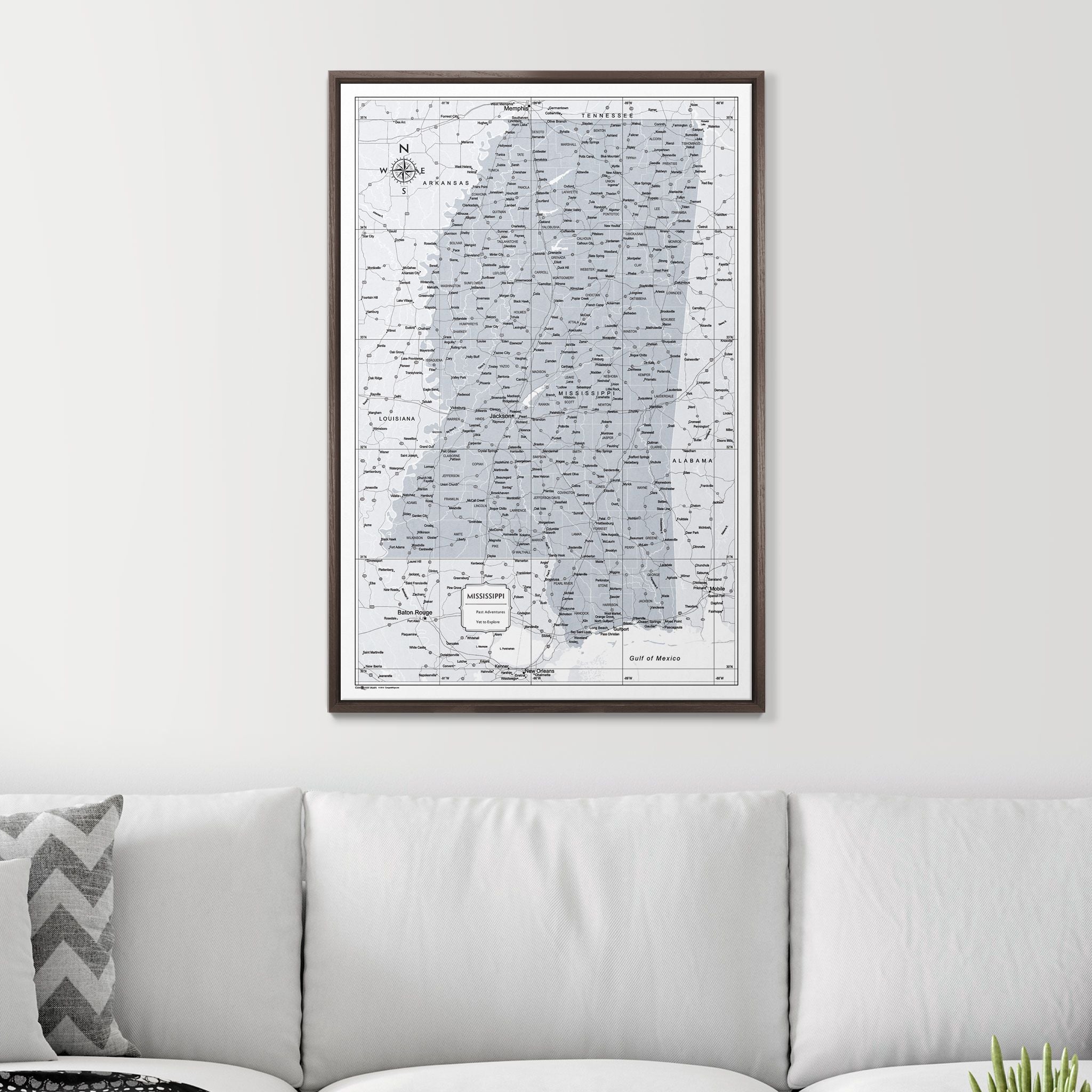 Push Pin Mississippi Map (Pin Board) - Light Gray Color Splash CM Pin Board