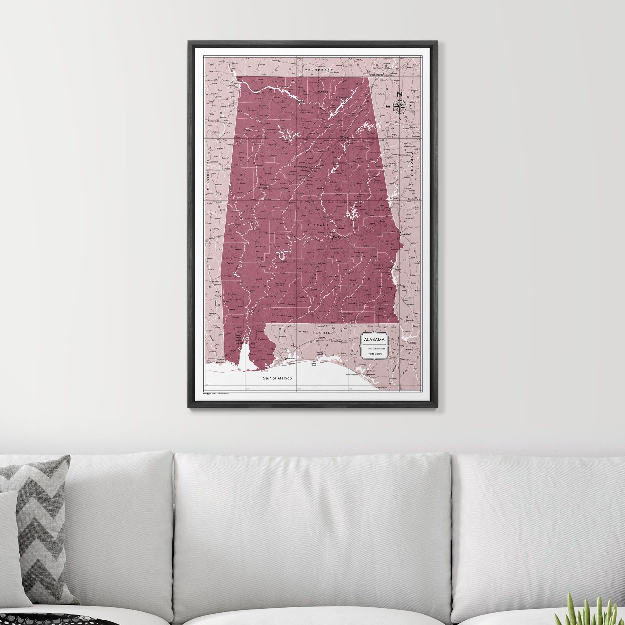 Push Pin Alabama Map (Pin Board) - Burgundy Color Splash CM Pin Board