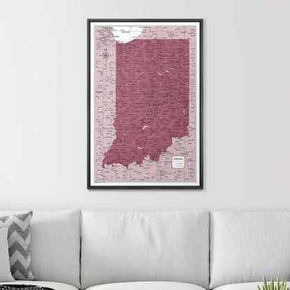 Push Pin Indiana Map (Pin Board) - Burgundy Color Splash CM Pin Board