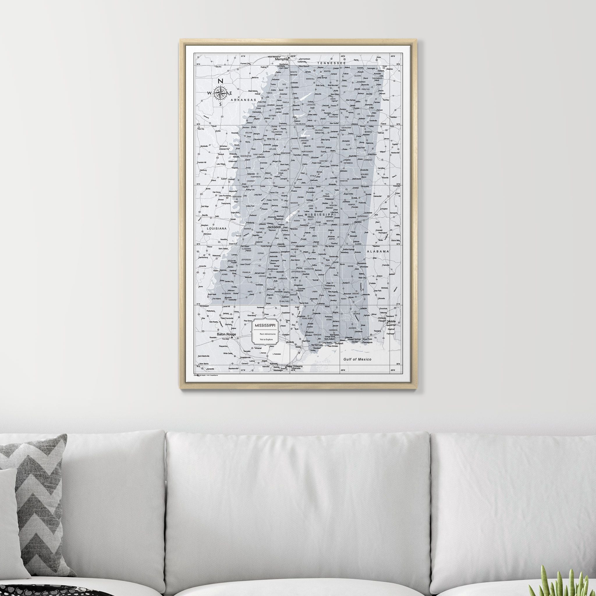 Push Pin Mississippi Map (Pin Board) - Light Gray Color Splash CM Pin Board