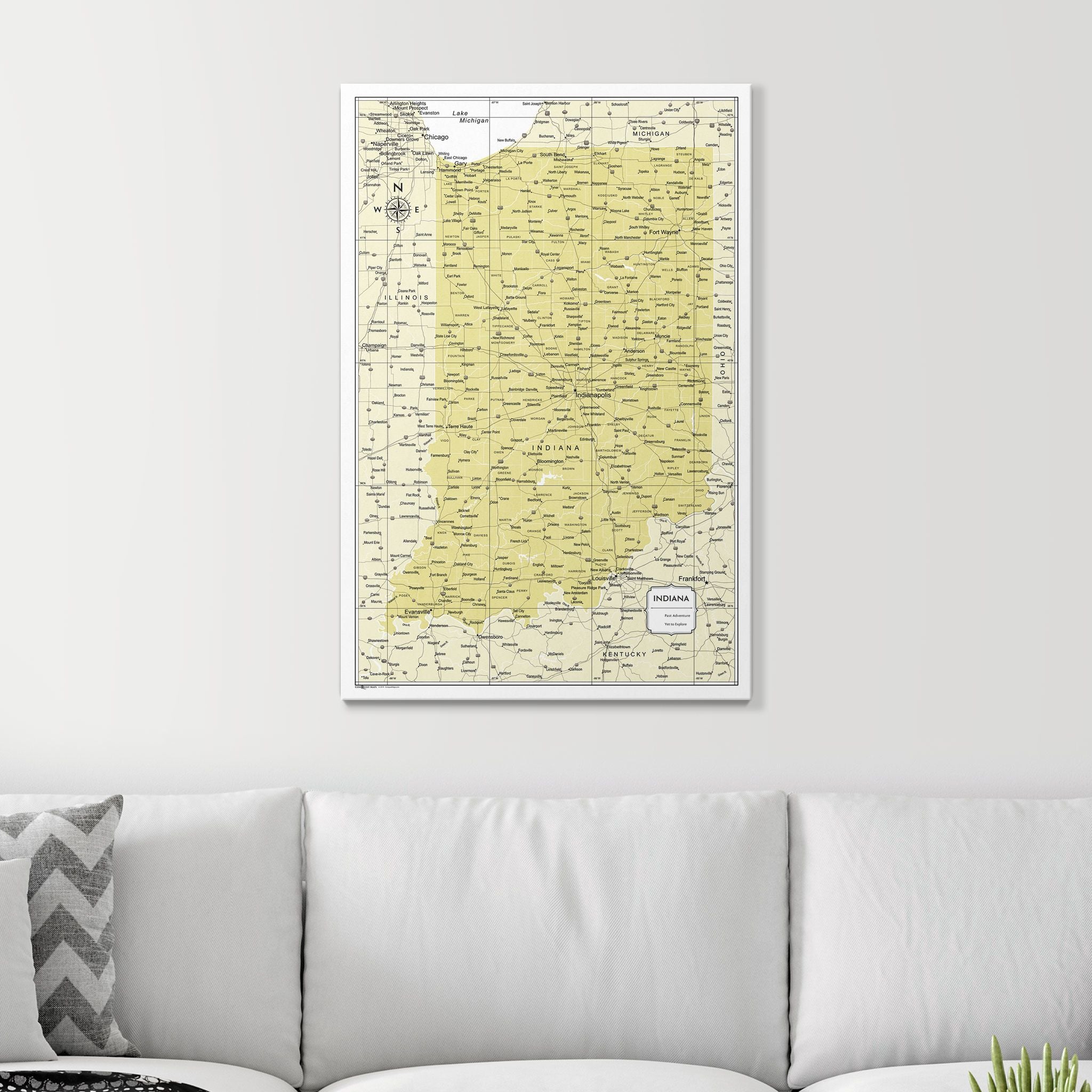 Push Pin Indiana Map (Pin Board) - Yellow Color Splash CM Pin Board