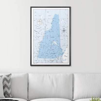 Push Pin New Hampshire Map (Pin Board) - Light Blue Color Splash CM Pin Board