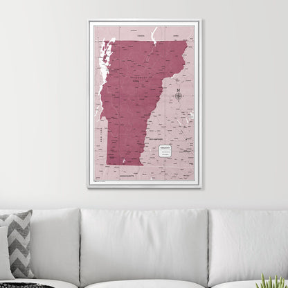 Push Pin Vermont Map (Pin Board) - Burgundy Color Splash CM Pin Board