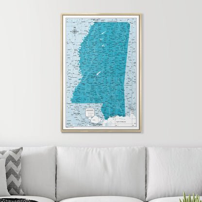 Push Pin Mississippi Map (Pin Board) - Teal Color Splash CM Pin Board