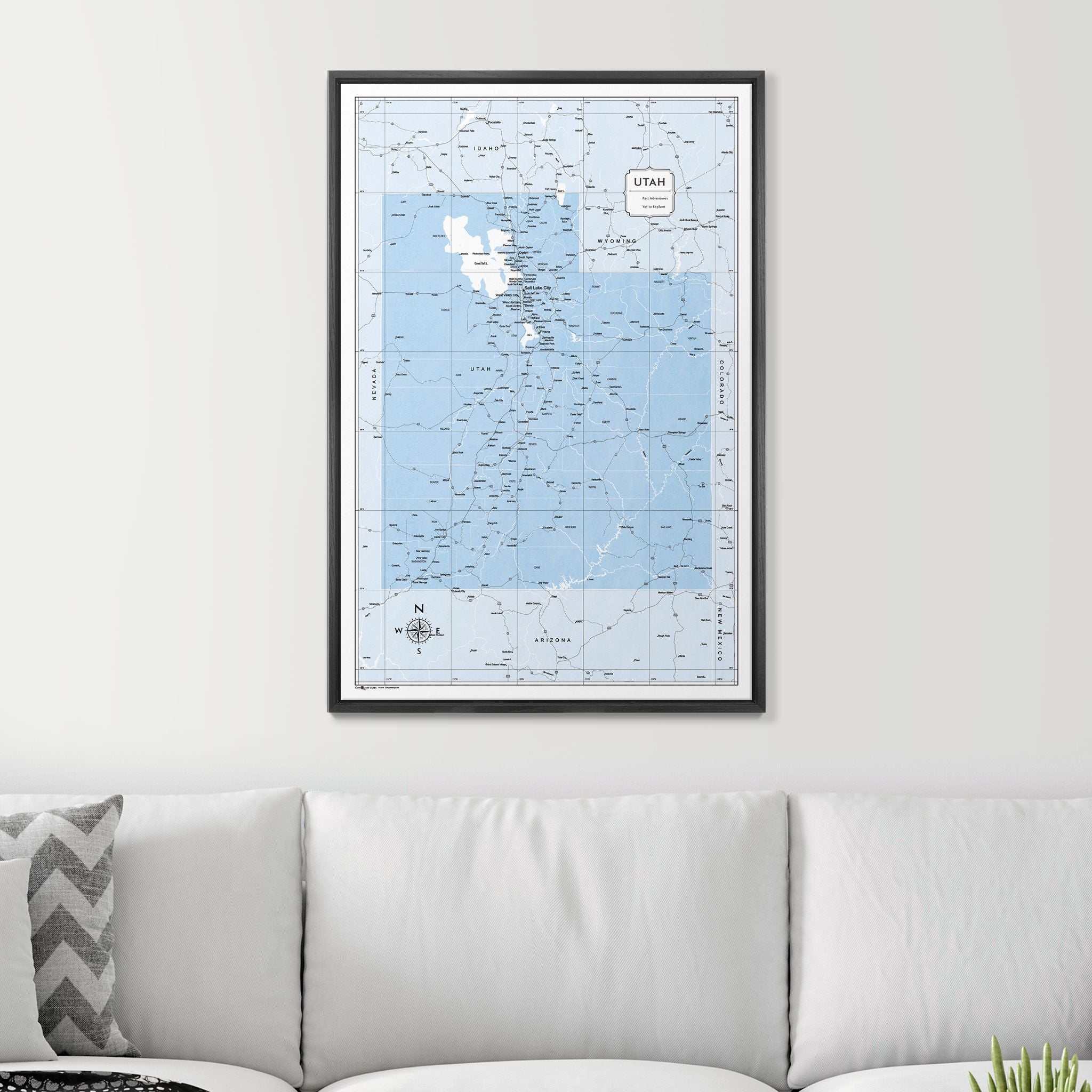 Push Pin Utah Map (Pin Board) - Light Blue Color Splash CM Pin Board