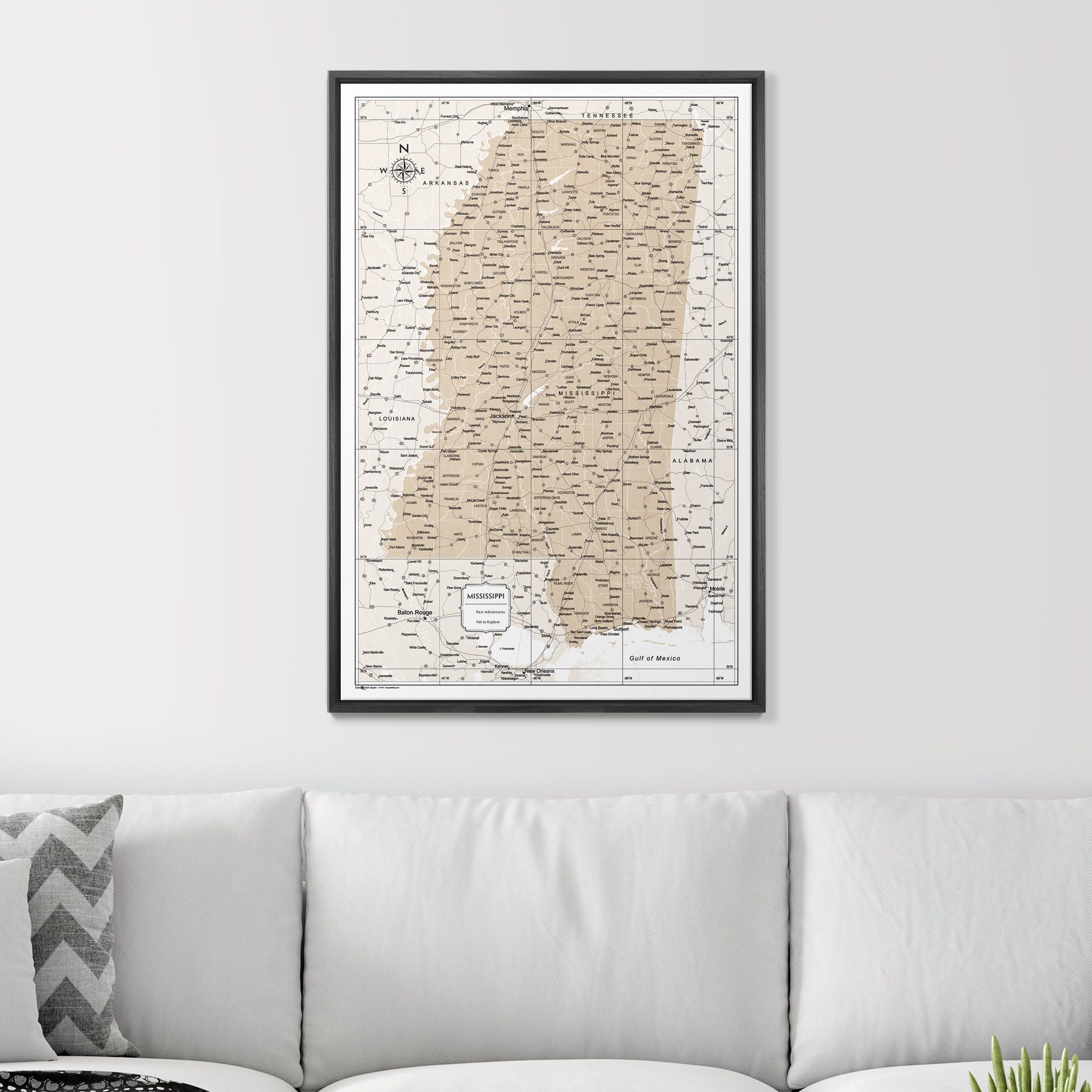 Push Pin Mississippi Map (Pin Board) - Light Brown Color Splash CM Pin Board