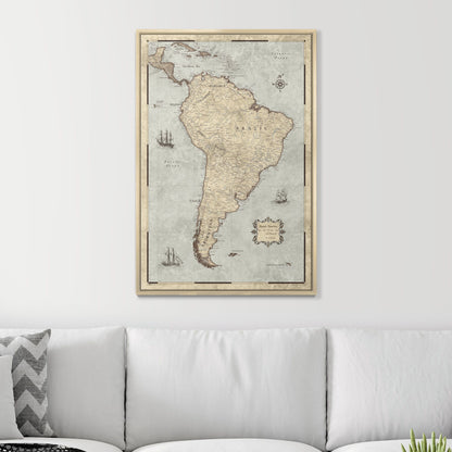 Push Pin South America Map (Pin Board) - Rustic Vintage CM Pin Board