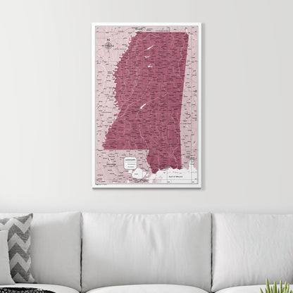 Push Pin Mississippi Map (Pin Board) - Burgundy Color Splash CM Pin Board