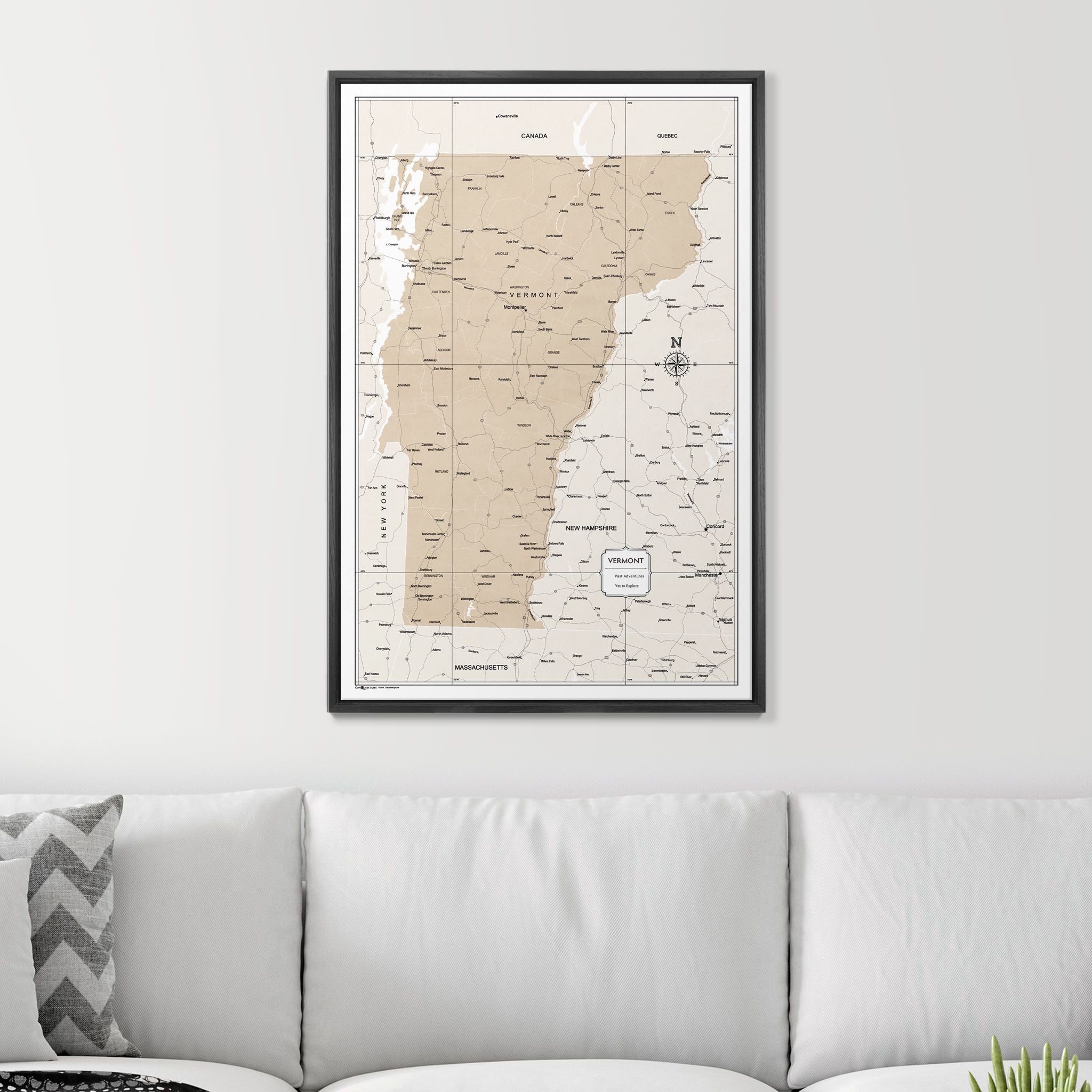 Push Pin Vermont Map (Pin Board) - Light Brown Color Splash CM Pin Board