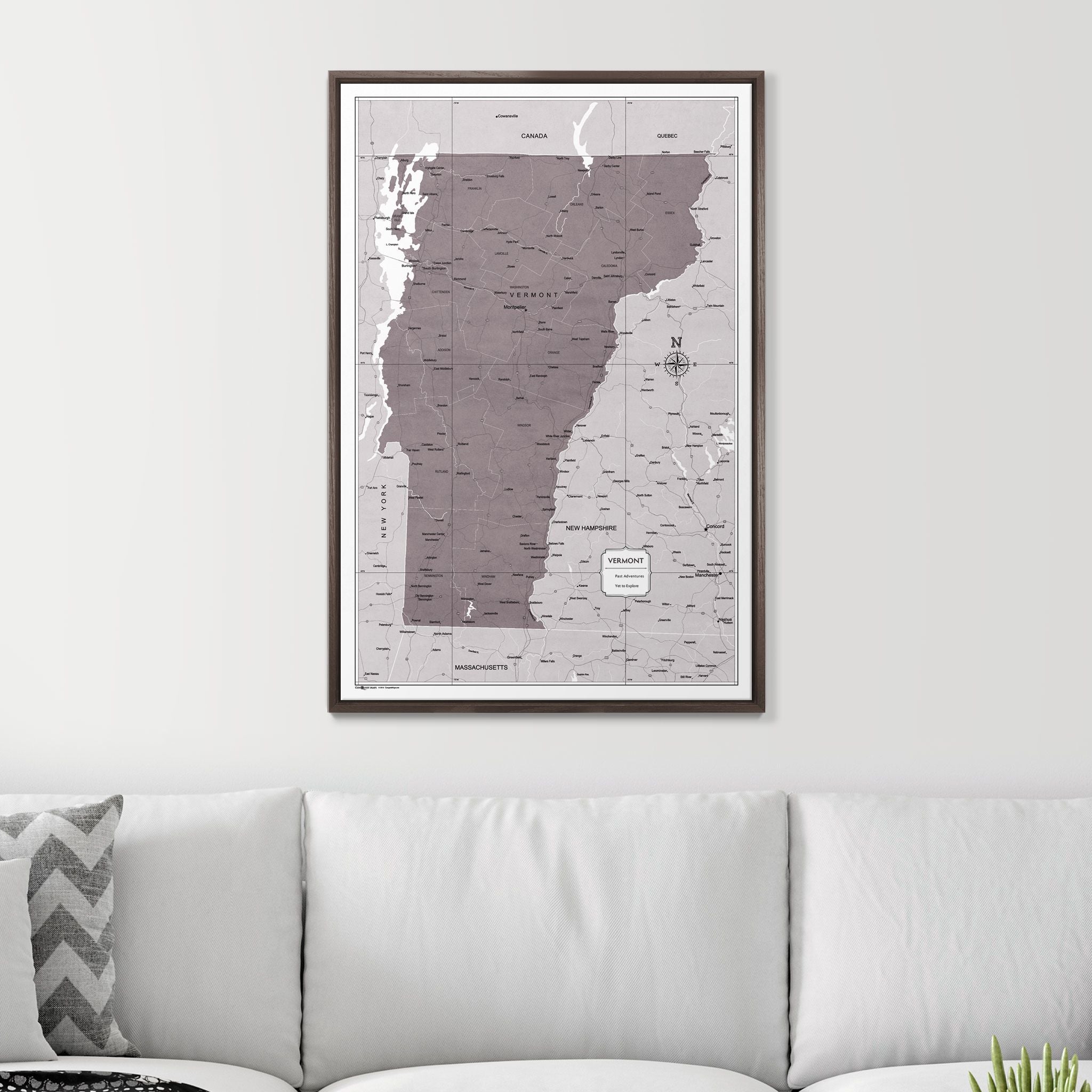 Push Pin Vermont Map (Pin Board) - Dark Brown Color Splash CM Pin Board