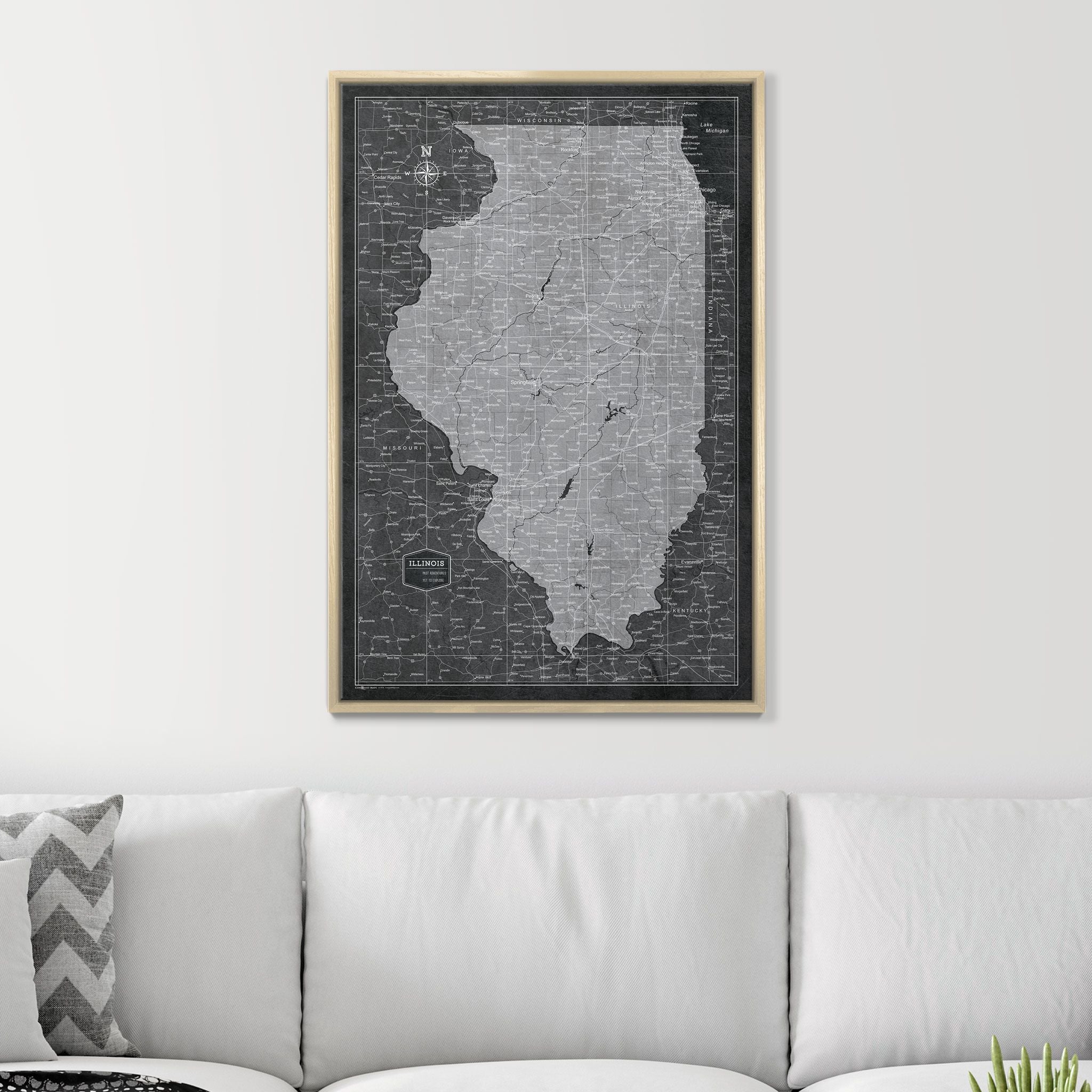 Push Pin Illinois Map (Pin Board) - Modern Slate CM Pin Board