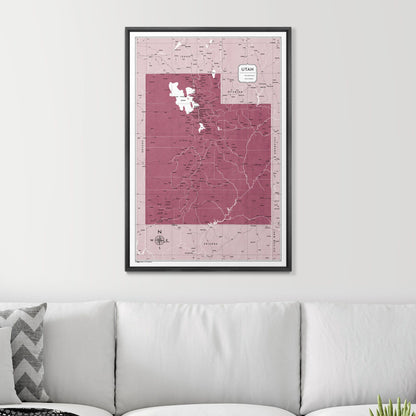 Push Pin Utah Map (Pin Board) - Burgundy Color Splash CM Pin Board