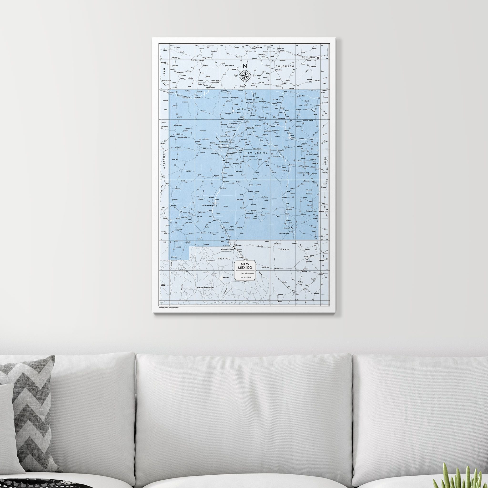 Push Pin New Mexico Map (Pin Board) - Light Blue Color Splash CM Pin Board