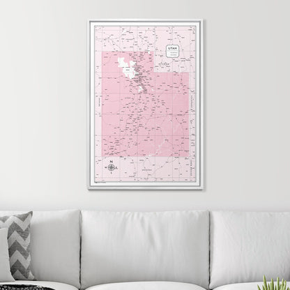 Push Pin Utah Map (Pin Board) - Pink Color Splash CM Pin Board