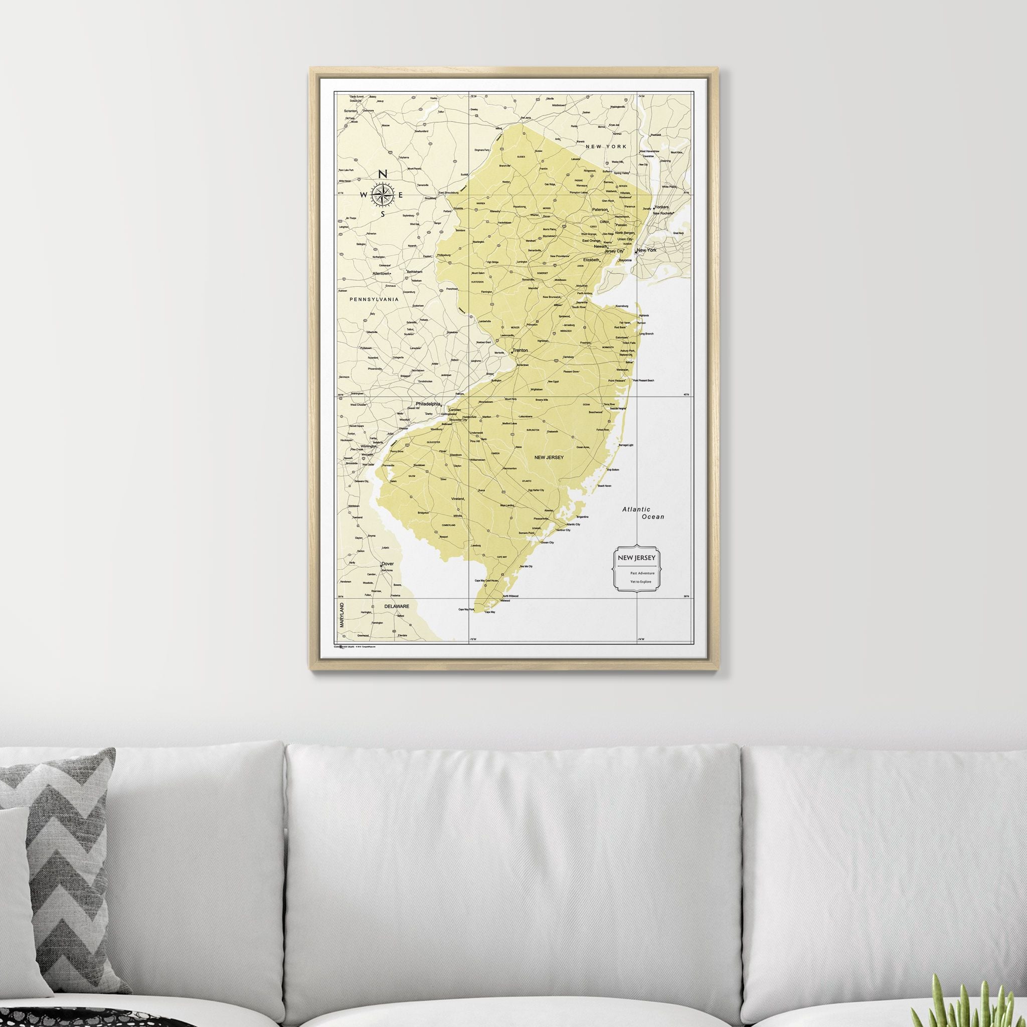 Push Pin New Jersey Map (Pin Board) - Yellow Color Splash CM Pin Board