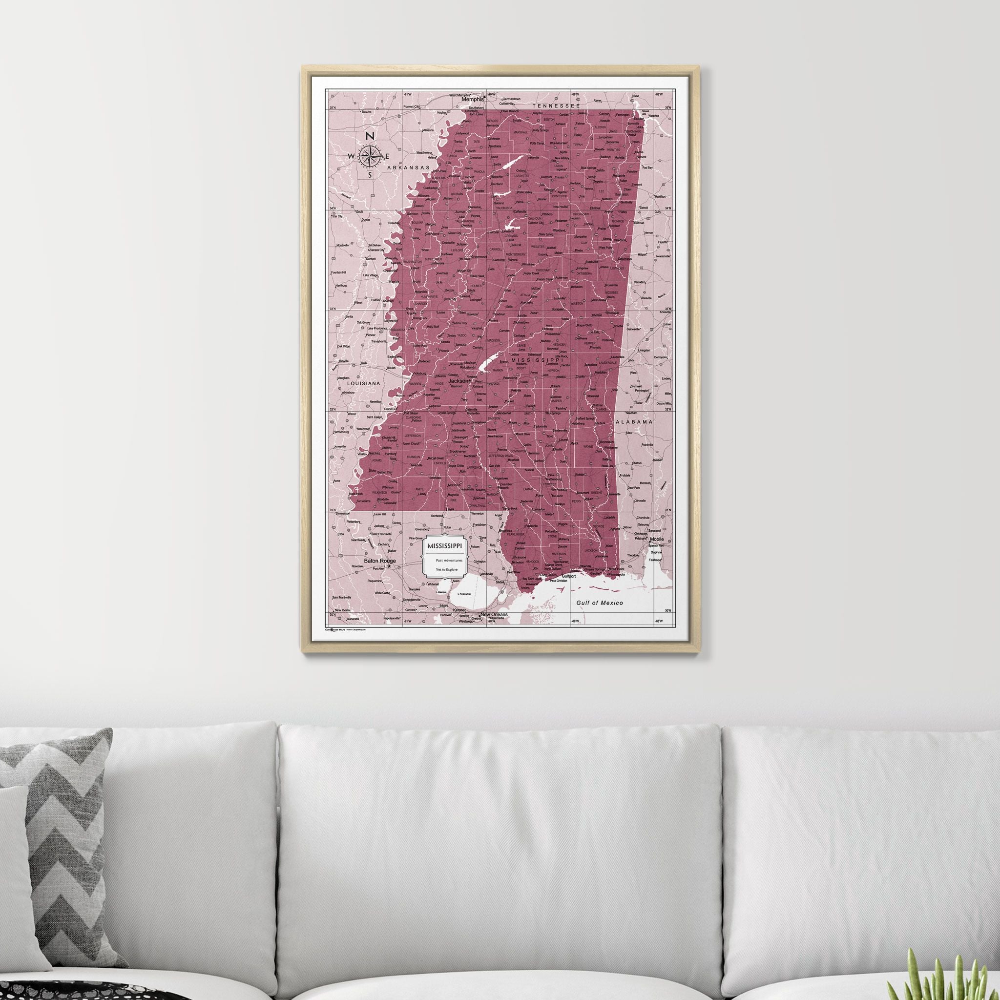 Push Pin Mississippi Map (Pin Board) - Burgundy Color Splash CM Pin Board