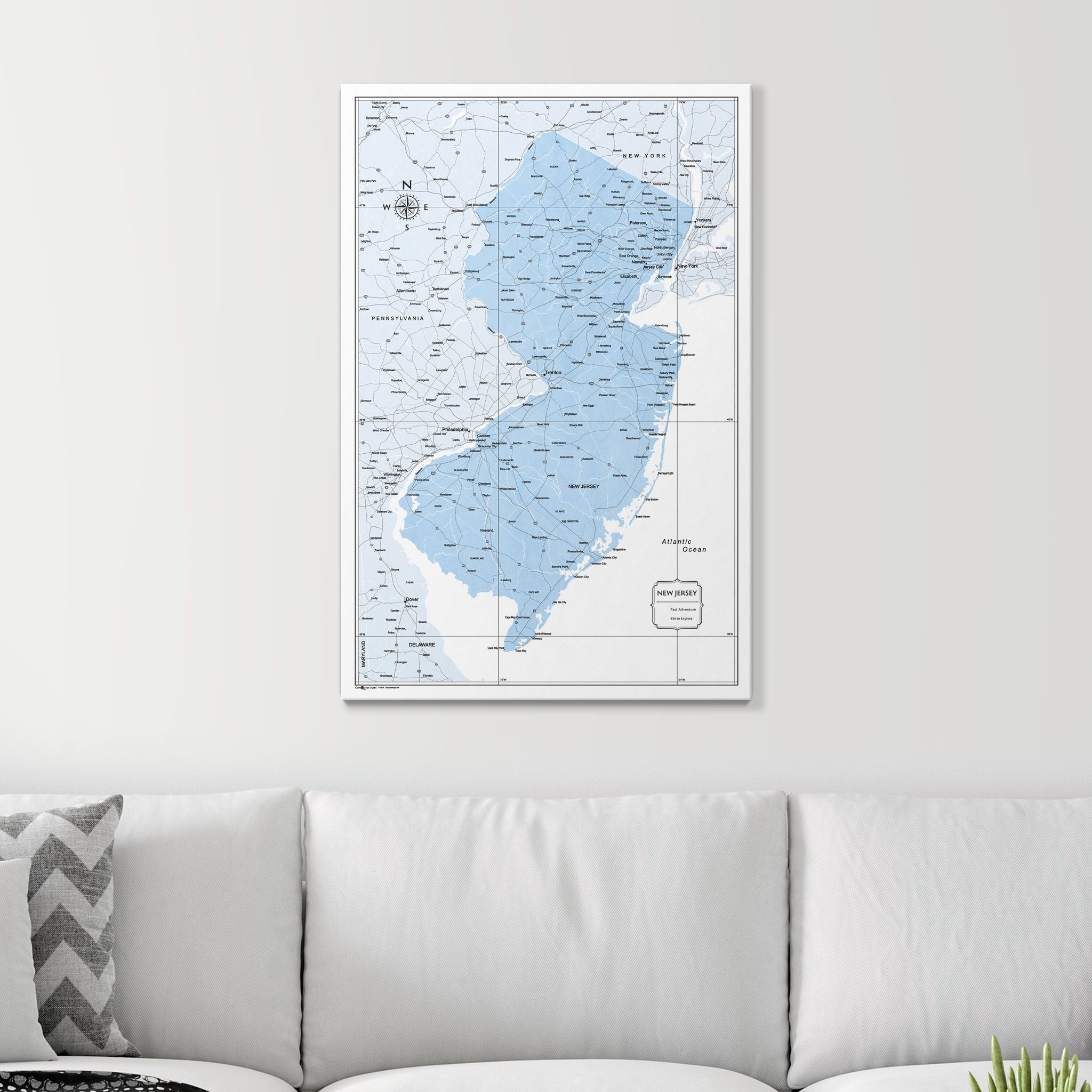 Push Pin New Jersey Map (Pin Board) - Light Blue Color Splash CM Pin Board