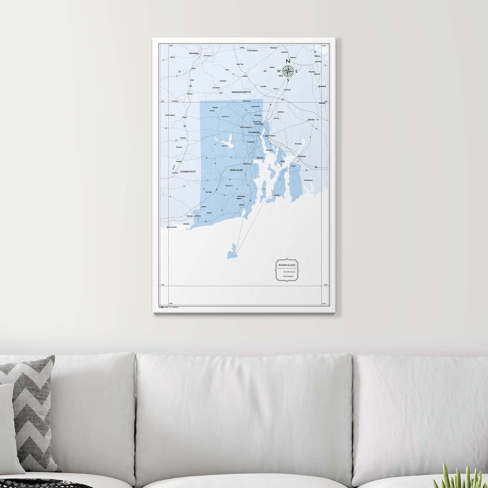 Push Pin Rhode Island Map (Pin Board) - Light Blue Color Splash CM Pin Board