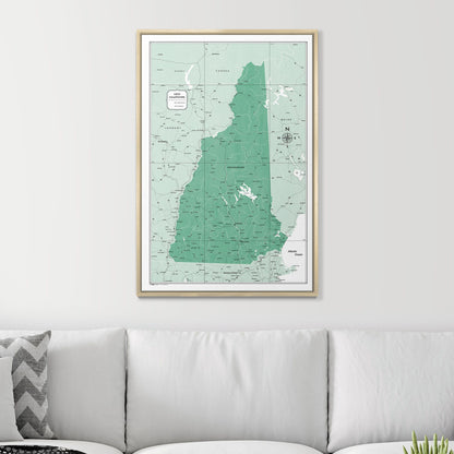 Push Pin New Hampshire Map (Pin Board) - Green Color Splash CM Pin Board