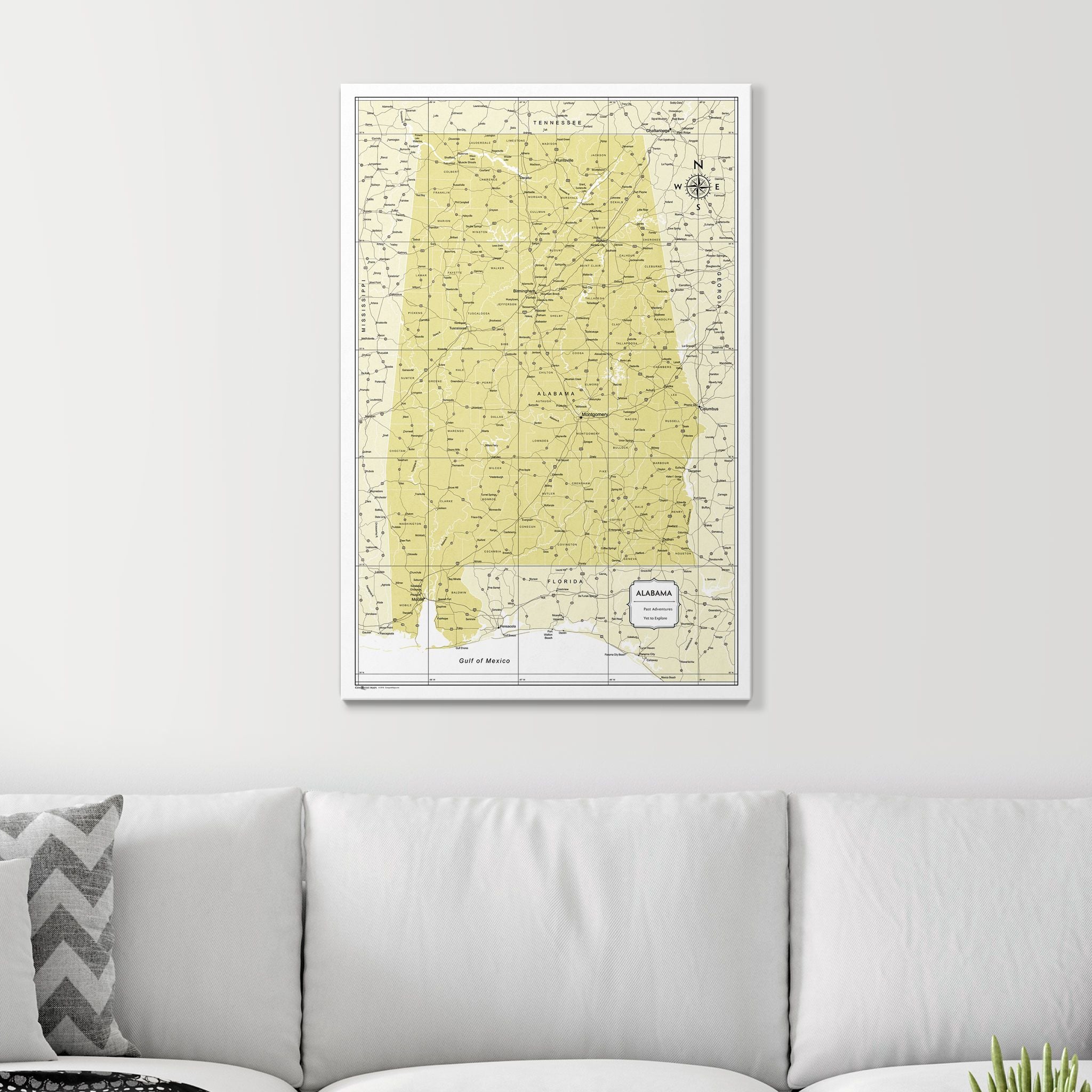 Push Pin Alabama Map (Pin Board) - Yellow Color Splash CM Pin Board