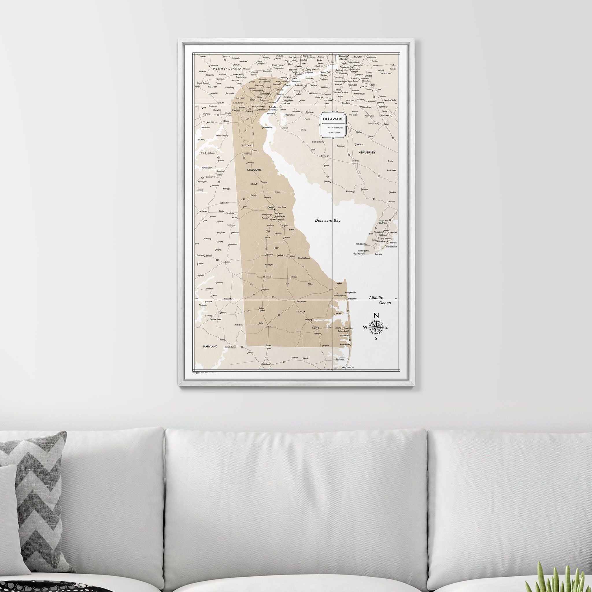 Push Pin Delaware Map (Pin Board) - Light Brown Color Splash CM Pin Board