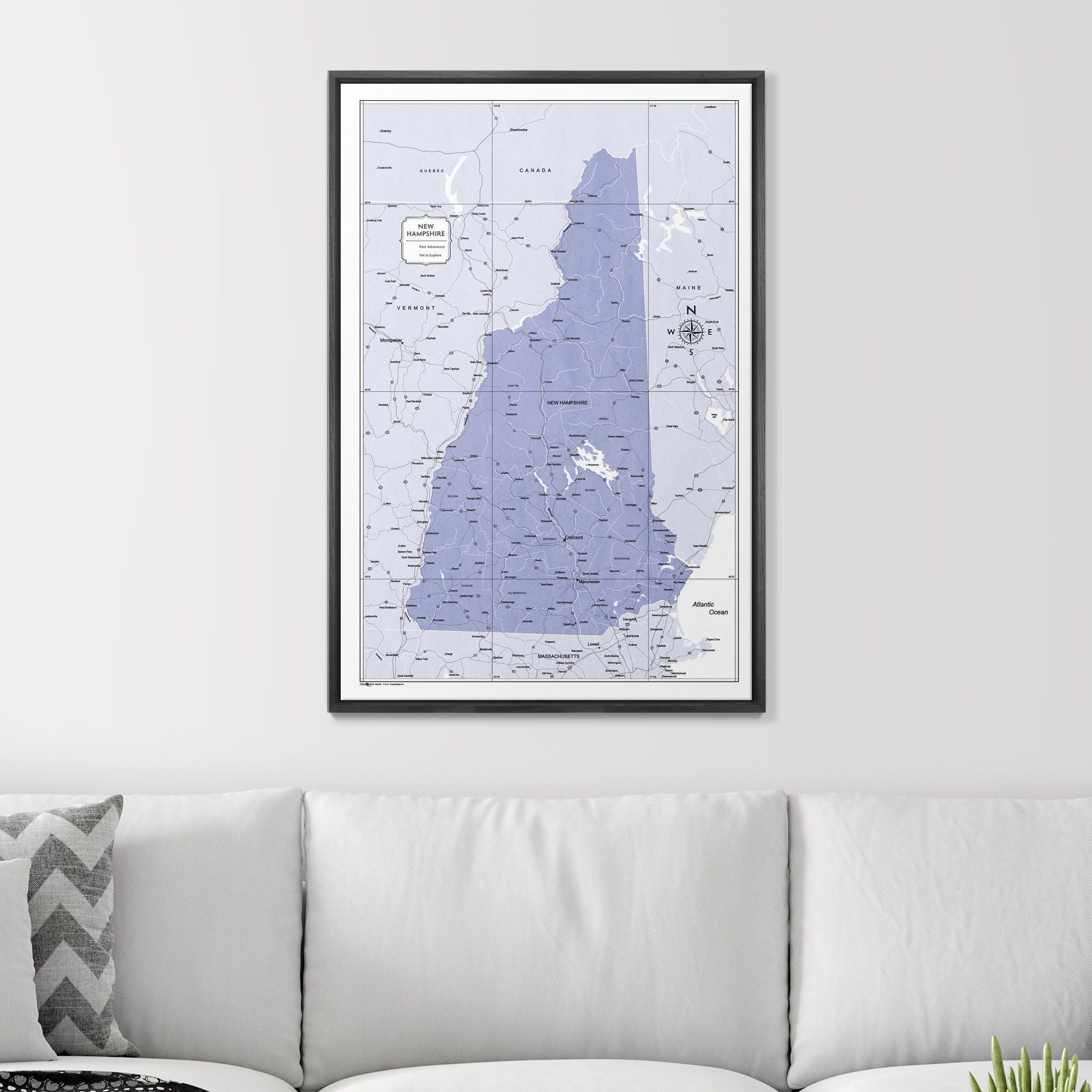 Push Pin New Hampshire Map (Pin Board) - Purple Color Splash CM Pin Board